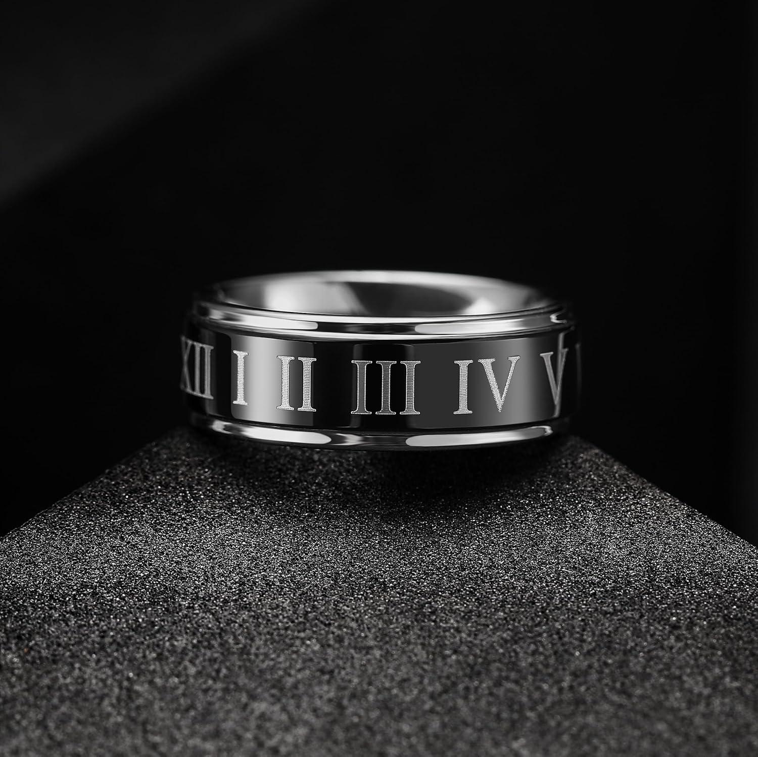 imageKing Will 8mm BlackSilverBlue Mens Tungsten Carbide Ring Laser Celtic KnotWolf HeadDragon Polish Edge Wedding Band Comfort FitRoman Numerals