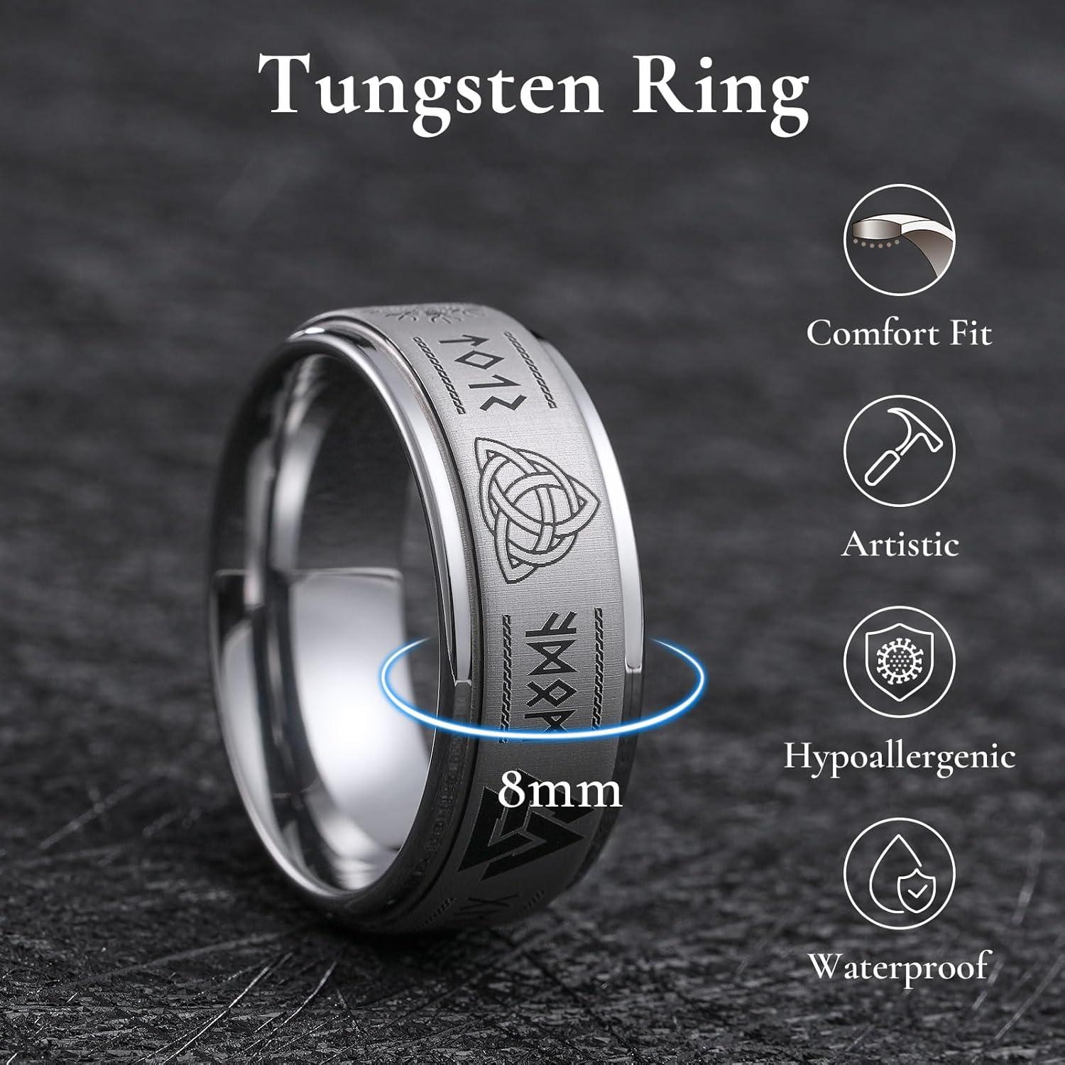 imageKing Will 8mm BlackSilverBlue Mens Tungsten Carbide Ring Laser Celtic KnotWolf HeadDragon Polish Edge Wedding Band Comfort FitSilver Brushed 8mm