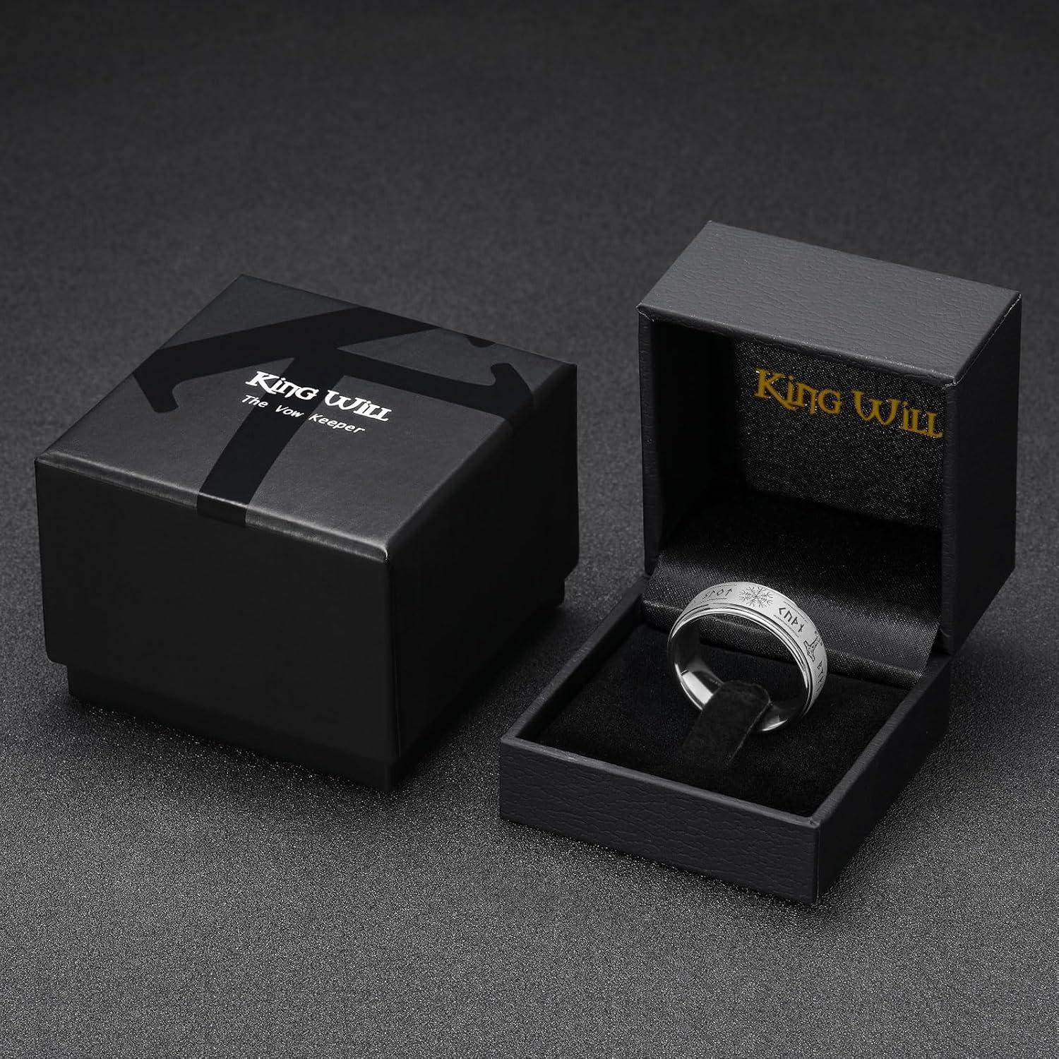 imageKing Will 8mm BlackSilverBlue Mens Tungsten Carbide Ring Laser Celtic KnotWolf HeadDragon Polish Edge Wedding Band Comfort FitSilver Brushed 8mm