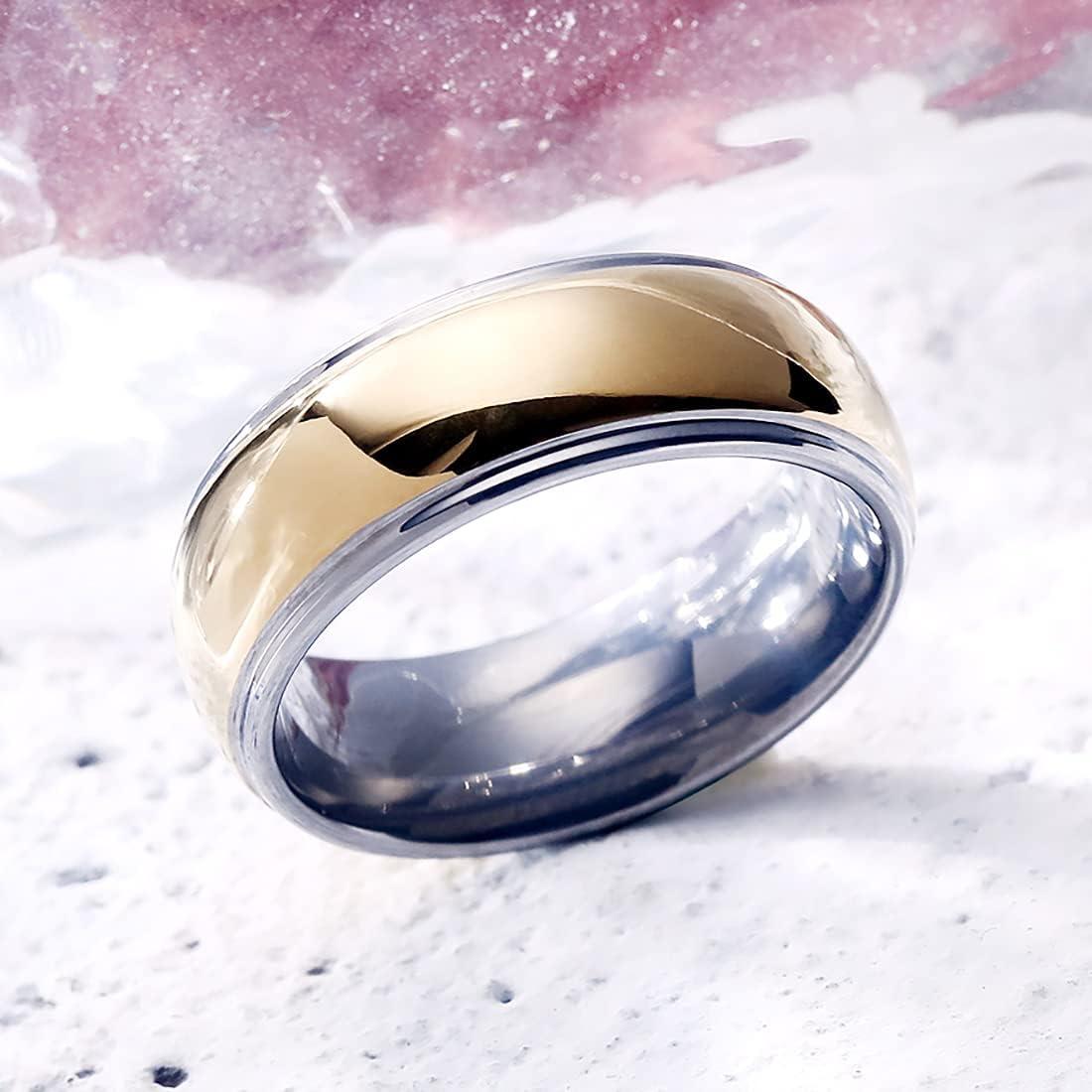 imageKing Will 8mm Mens Tungsten Carbide SilverGoldRose Gold Ring Gold Domed High PolishedGroovedFacetedSandstone Sticker Inlay Step Edge Comfort Fit Wedding RingAgoldsilver