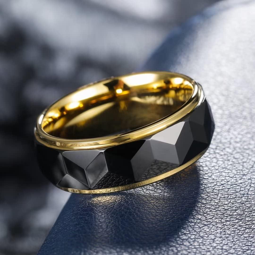 imageKing Will 8mm Mens Tungsten Carbide SilverGoldRose Gold Ring Gold Domed High PolishedGroovedFacetedSandstone Sticker Inlay Step Edge Comfort Fit Wedding RingCgoldblack