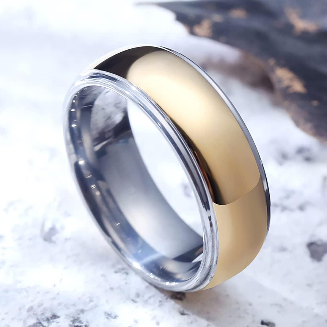 imageKing Will 8mm Mens Tungsten Carbide SilverGoldRose Gold Ring Gold Domed High PolishedGroovedFacetedSandstone Sticker Inlay Step Edge Comfort Fit Wedding RingAgoldsilver