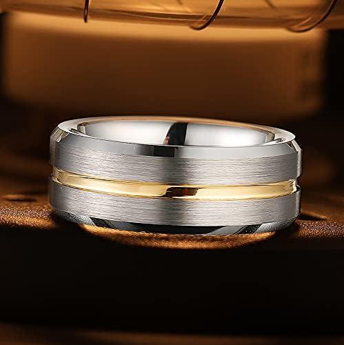 imageKing Will 8mm Mens Tungsten Carbide SilverGoldRose Gold Ring Gold Domed High PolishedGroovedFacetedSandstone Sticker Inlay Step Edge Comfort Fit Wedding RingBgoldsilver
