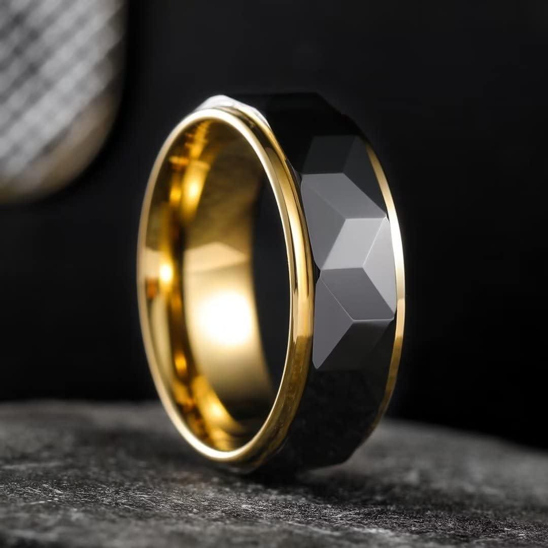 imageKing Will 8mm Mens Tungsten Carbide SilverGoldRose Gold Ring Gold Domed High PolishedGroovedFacetedSandstone Sticker Inlay Step Edge Comfort Fit Wedding RingCgoldblack