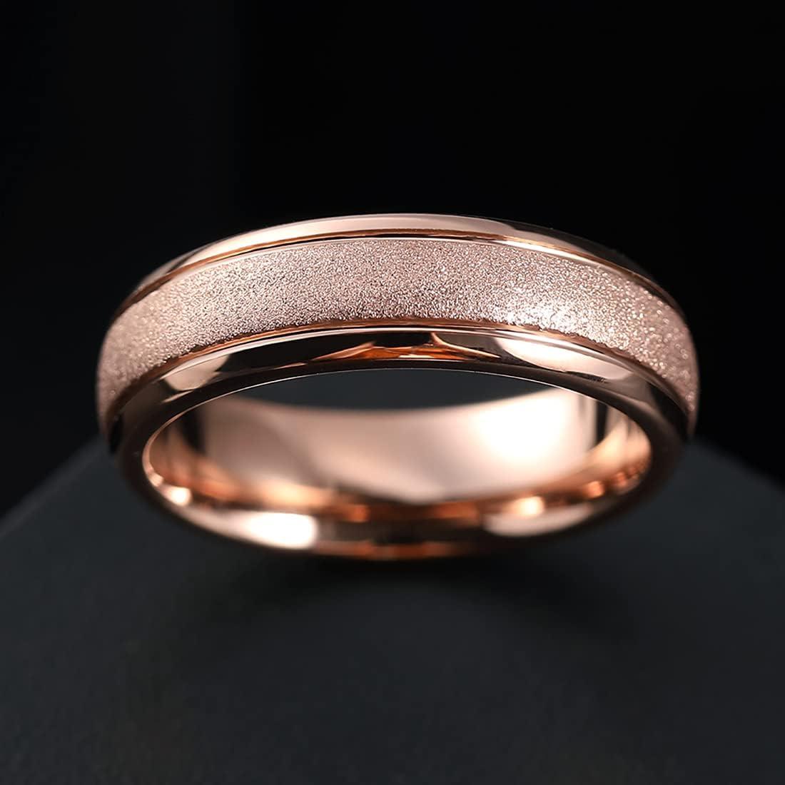 imageKing Will 8mm Mens Tungsten Wedding Band Gorgeous GoldenSilverBrown Flat Pipe Cut Carbide Ring YellowWhiteMocha Green Sand Inlay Mens Engagement Ring Matte Brushed Finish Comfort Fit Size 714Rose Gold Sandblasted6mm