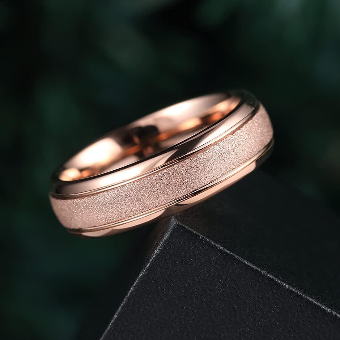 imageKing Will 8mm Mens Tungsten Wedding Band Gorgeous GoldenSilverBrown Flat Pipe Cut Carbide Ring YellowWhiteMocha Green Sand Inlay Mens Engagement Ring Matte Brushed Finish Comfort Fit Size 714Rose Gold Sandblasted6mm