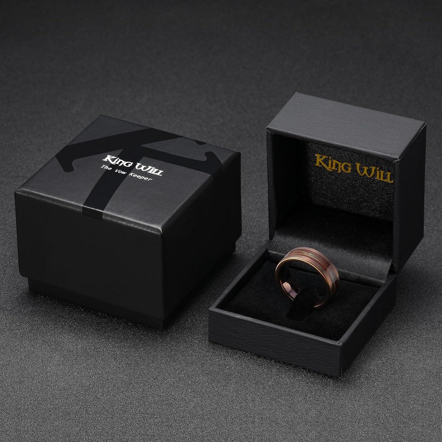 imageKing Will 8mm Mens Tungsten Wedding Band Gorgeous GoldenSilverBrown Flat Pipe Cut Carbide Ring YellowWhiteMocha Green Sand Inlay Mens Engagement Ring Matte Brushed Finish Comfort Fit Size 714Brown