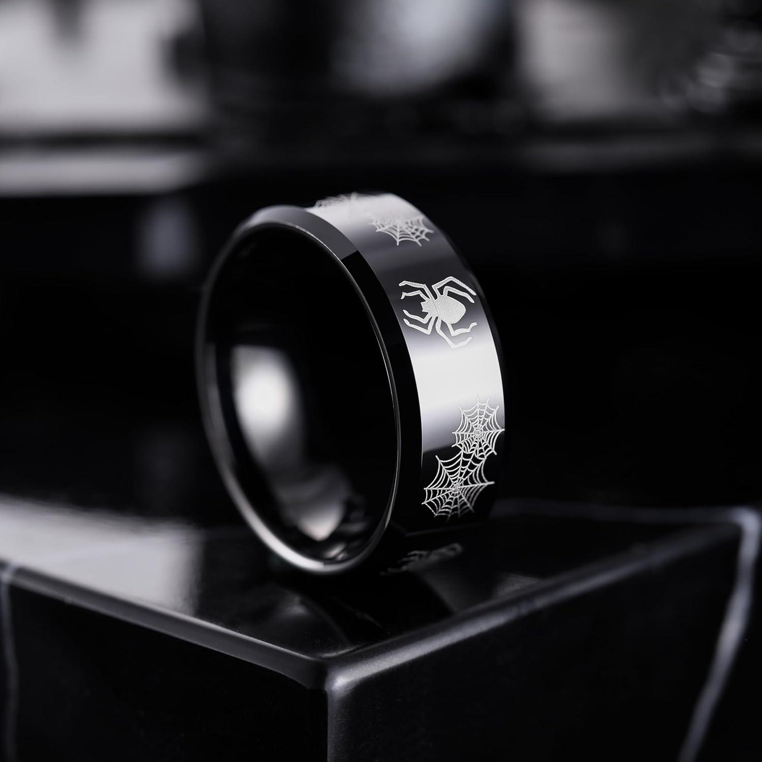 imageKing Will 8mm Mens Tungsten Wedding Band Masonic Compass Square Free Mason RingIrish CladdaghSpiderOpal Sticker Inlay Skull Cashew Flower Gold Chain Silver Engagement Ring Beveled Polished EdgeSpider