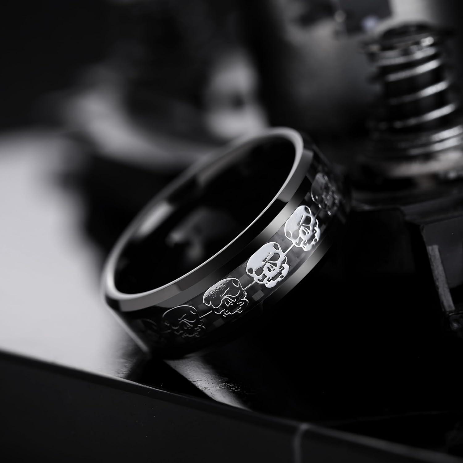 imageKing Will 8mm Mens Tungsten Wedding Band Masonic Compass Square Free Mason RingIrish CladdaghSpiderOpal Sticker Inlay Skull Cashew Flower Gold Chain Silver Engagement Ring Beveled Polished EdgeSkull Opal Sticker InlayBlack