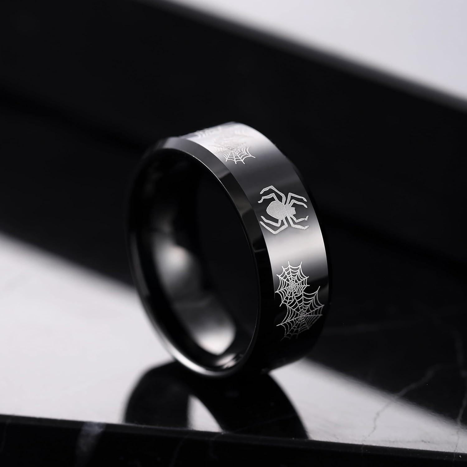 imageKing Will 8mm Mens Tungsten Wedding Band Masonic Compass Square Free Mason RingIrish CladdaghSpiderOpal Sticker Inlay Skull Cashew Flower Gold Chain Silver Engagement Ring Beveled Polished EdgeSpider