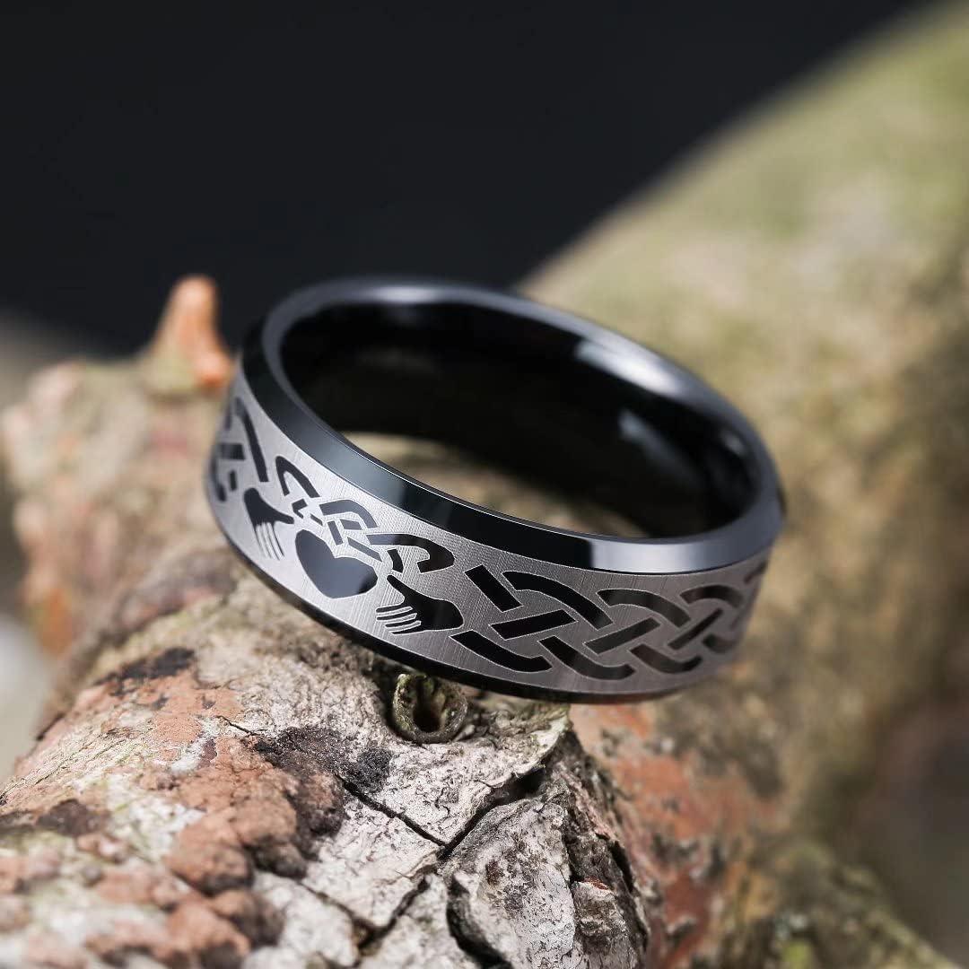 imageKing Will 8mm Mens Tungsten Wedding Band Masonic Compass Square Free Mason RingIrish CladdaghSpiderOpal Sticker Inlay Skull Cashew Flower Gold Chain Silver Engagement Ring Beveled Polished EdgeIrish Claddagh