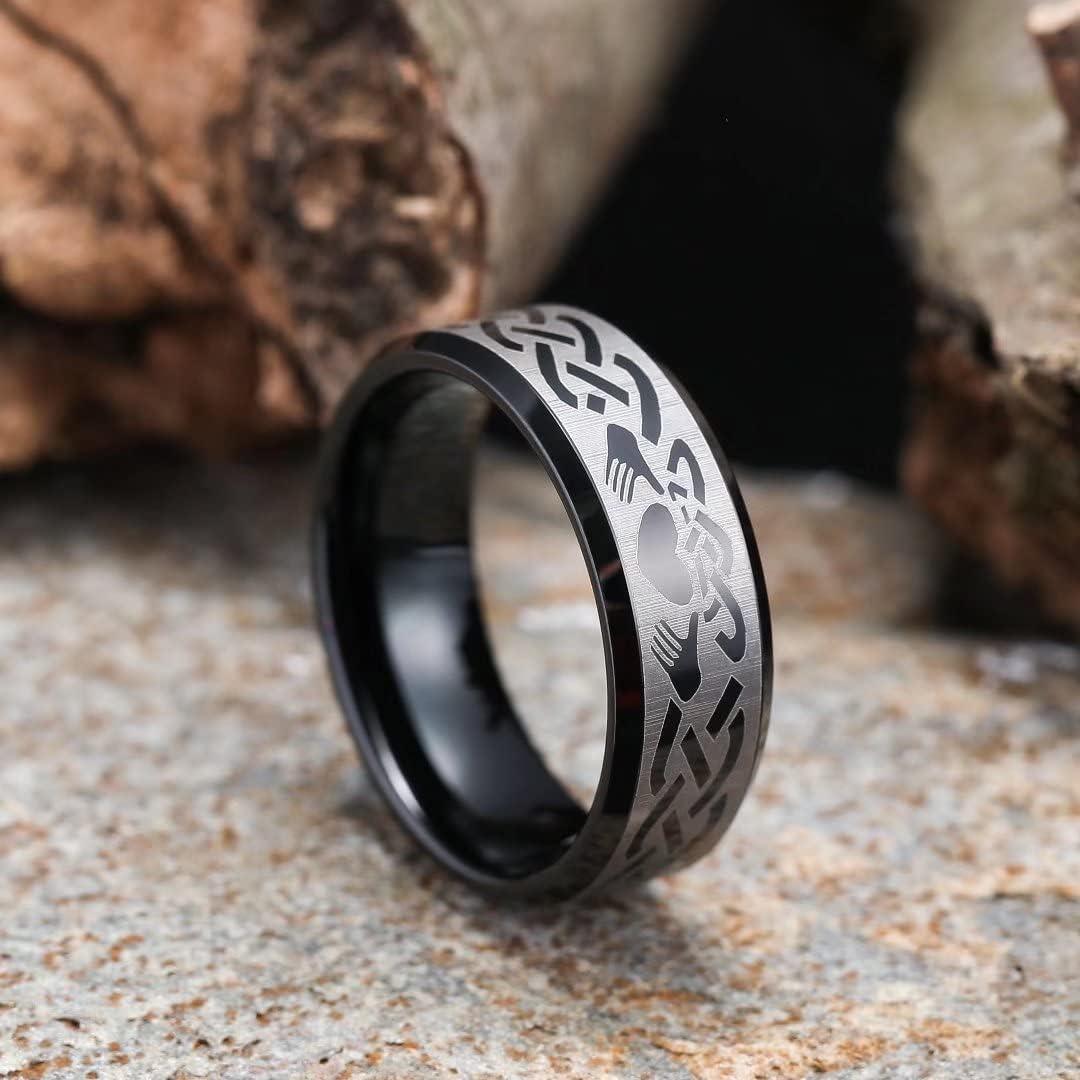 imageKing Will 8mm Mens Tungsten Wedding Band Masonic Compass Square Free Mason RingIrish CladdaghSpiderOpal Sticker Inlay Skull Cashew Flower Gold Chain Silver Engagement Ring Beveled Polished EdgeIrish Claddagh