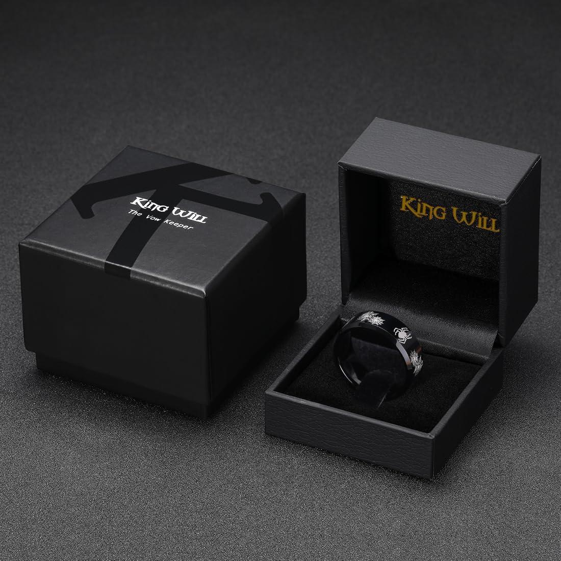 imageKing Will 8mm Mens Tungsten Wedding Band Masonic Compass Square Free Mason RingIrish CladdaghSpiderOpal Sticker Inlay Skull Cashew Flower Gold Chain Silver Engagement Ring Beveled Polished EdgeSpider