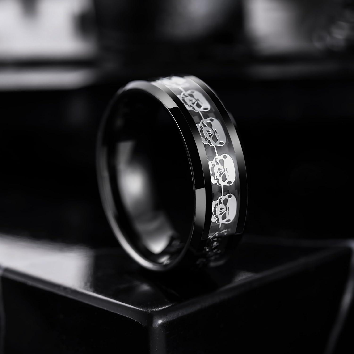 imageKing Will 8mm Mens Tungsten Wedding Band Masonic Compass Square Free Mason RingIrish CladdaghSpiderOpal Sticker Inlay Skull Cashew Flower Gold Chain Silver Engagement Ring Beveled Polished EdgeSkull Opal Sticker InlayBlack