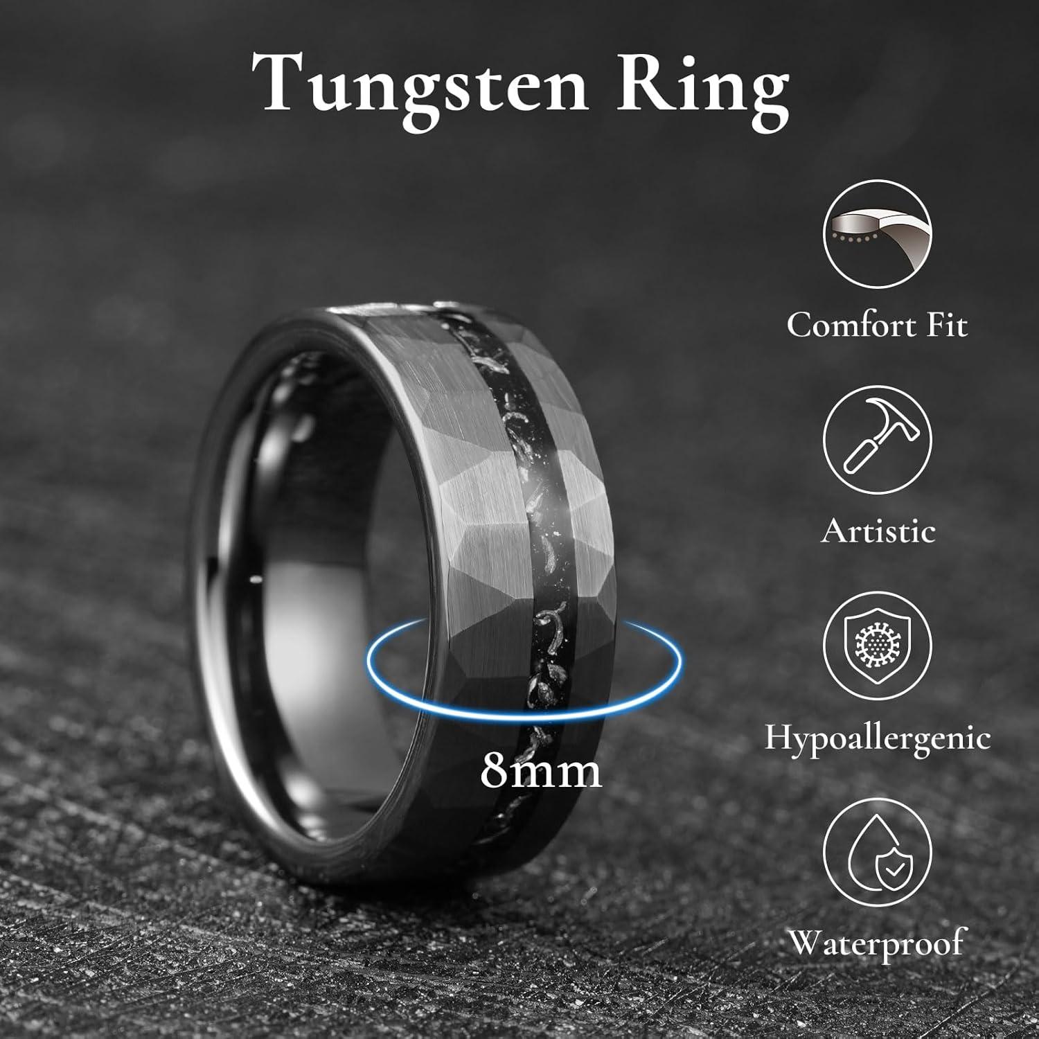 imageKing Will 8mm Tungsten Carbide Opal Rings For Men Black Wedding Band Blue Opal Inlay Brushed Hammered Promise Rings Comfort Fit Size 714Gunmetal