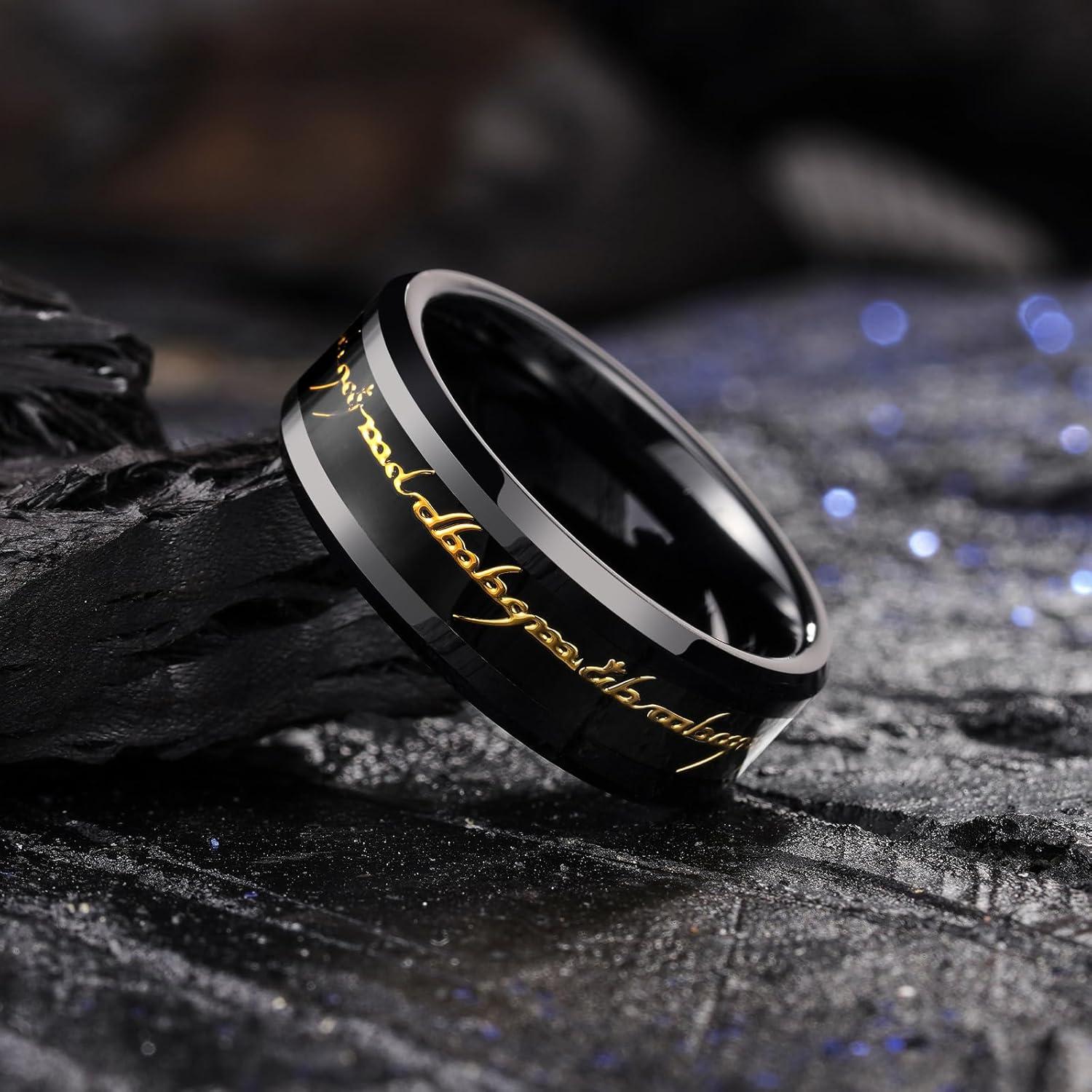 imageKing Will 8mm Tungsten Carbide Ring for Men BlackSilverGold Plated Wedding Bands High Polished Beveled Edge Comfort FitBlackGold