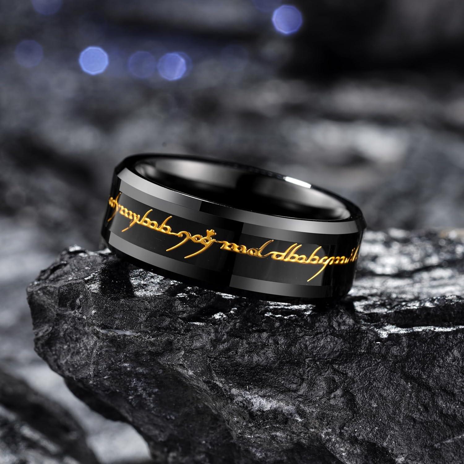 imageKing Will 8mm Tungsten Carbide Ring for Men BlackSilverGold Plated Wedding Bands High Polished Beveled Edge Comfort FitBlackGold