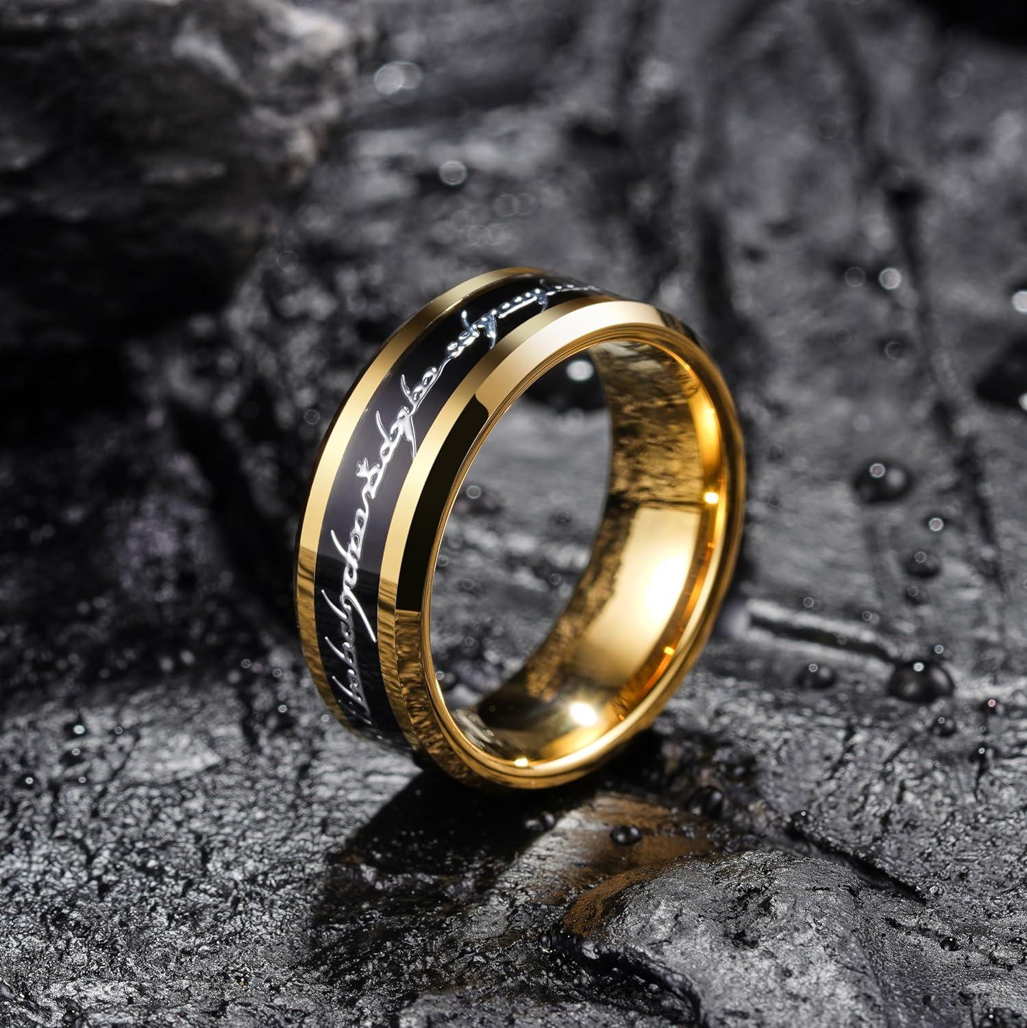 imageKing Will 8mm Tungsten Carbide Ring for Men BlackSilverGold Plated Wedding Bands High Polished Beveled Edge Comfort Fitgold black gunmetal