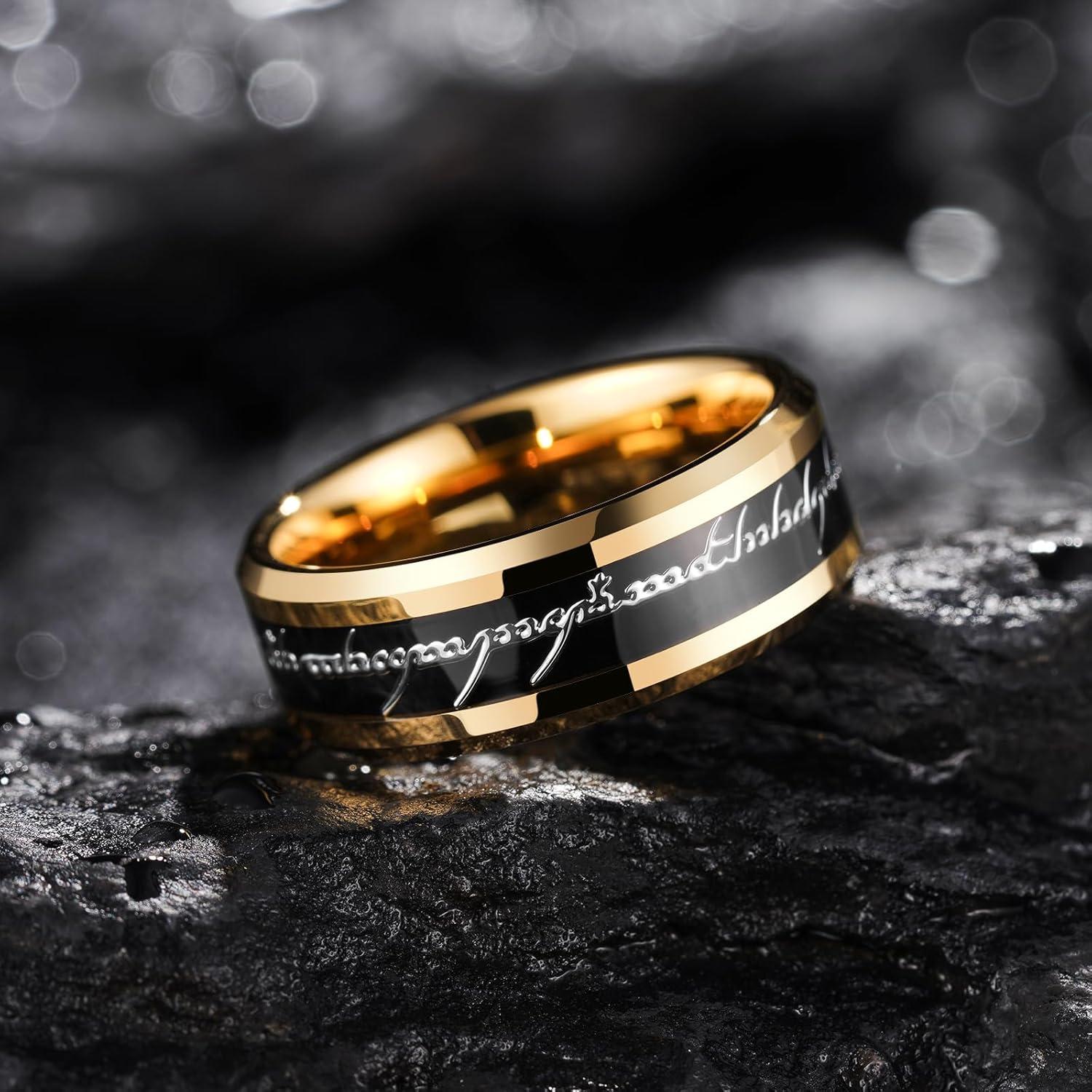 imageKing Will 8mm Tungsten Carbide Ring for Men BlackSilverGold Plated Wedding Bands High Polished Beveled Edge Comfort Fitgold black gunmetal