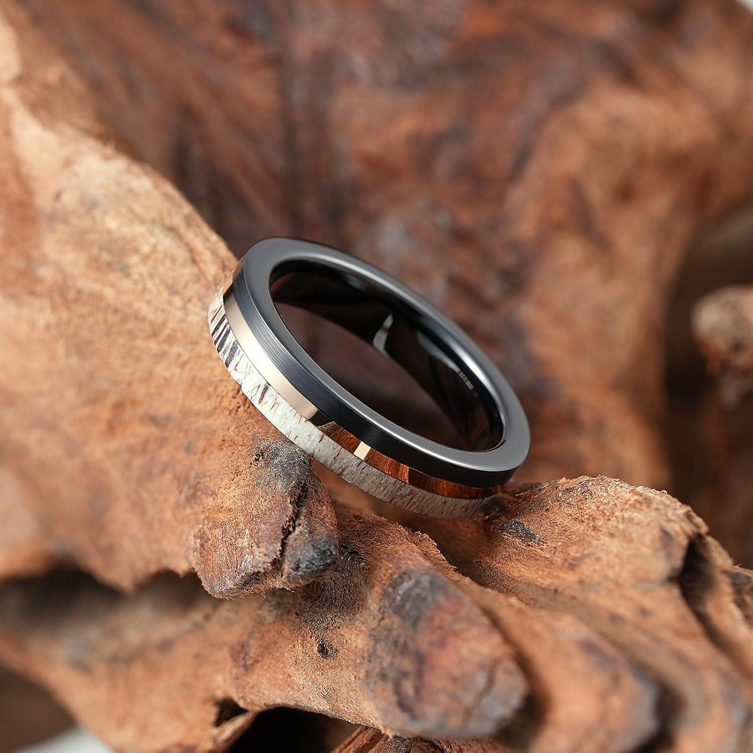 imageKing Will 8mm Wooden Wedding Band Celtic Deer Mens Rings Engagement Ring Anniversary Couple Bands Set Comfort Fit Size 6144mm black