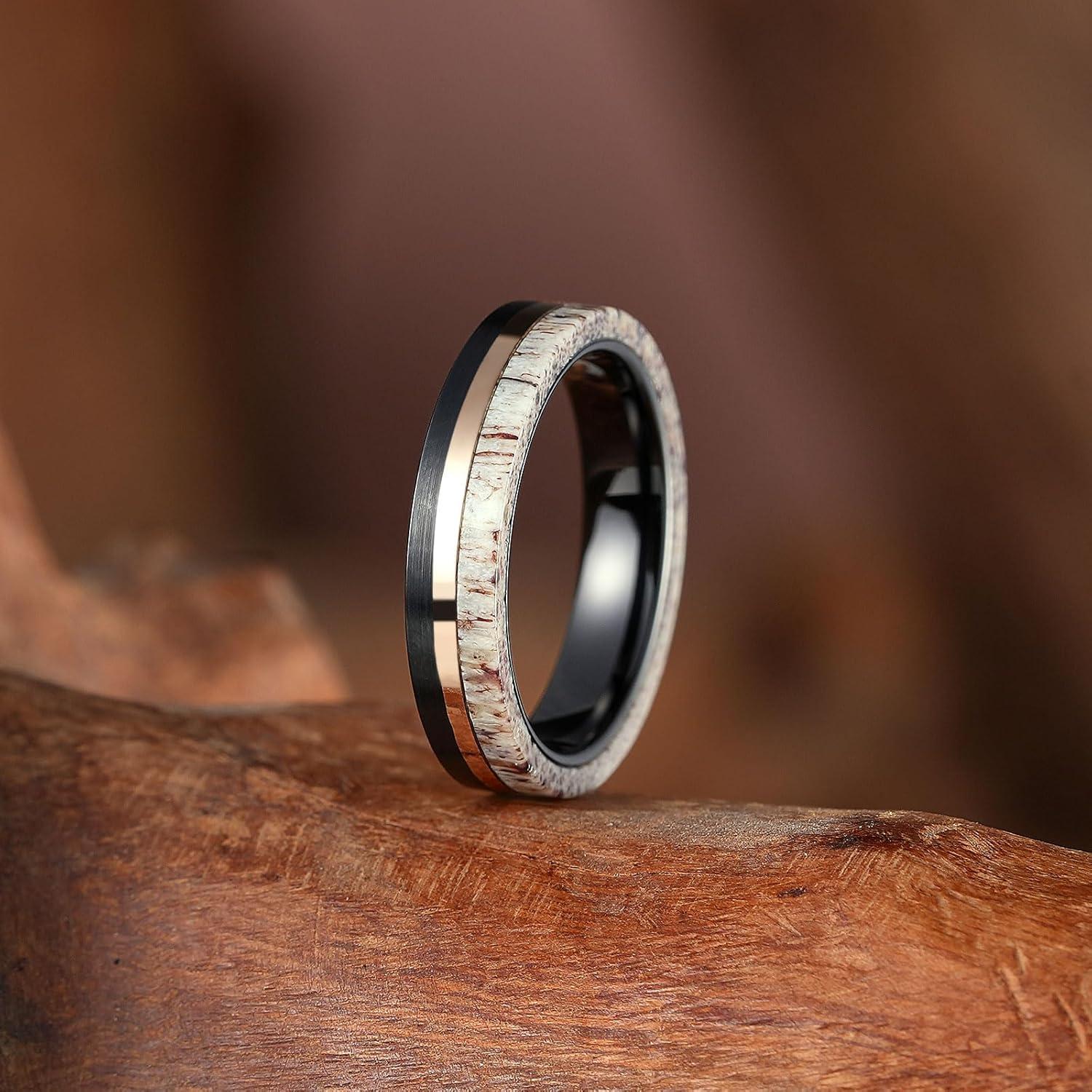 imageKing Will 8mm Wooden Wedding Band Celtic Deer Mens Rings Engagement Ring Anniversary Couple Bands Set Comfort Fit Size 6144mm black