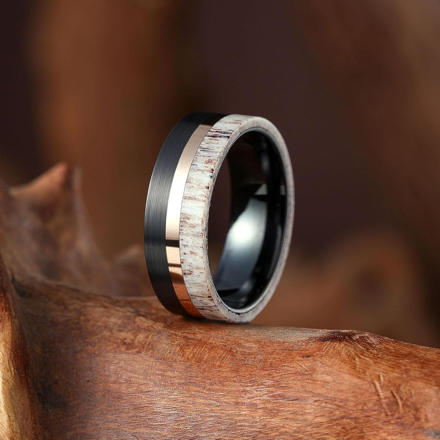 imageKing Will 8mm Wooden Wedding Band Celtic Deer Mens Rings Engagement Ring Anniversary Couple Bands Set Comfort Fit Size 6148mm black
