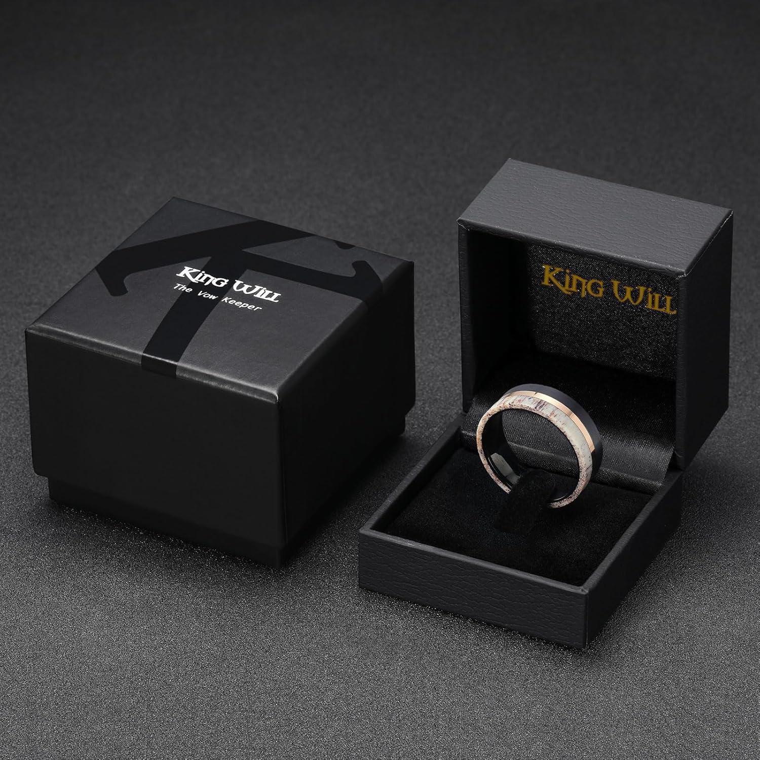 imageKing Will 8mm Wooden Wedding Band Celtic Deer Mens Rings Engagement Ring Anniversary Couple Bands Set Comfort Fit Size 6148mm black