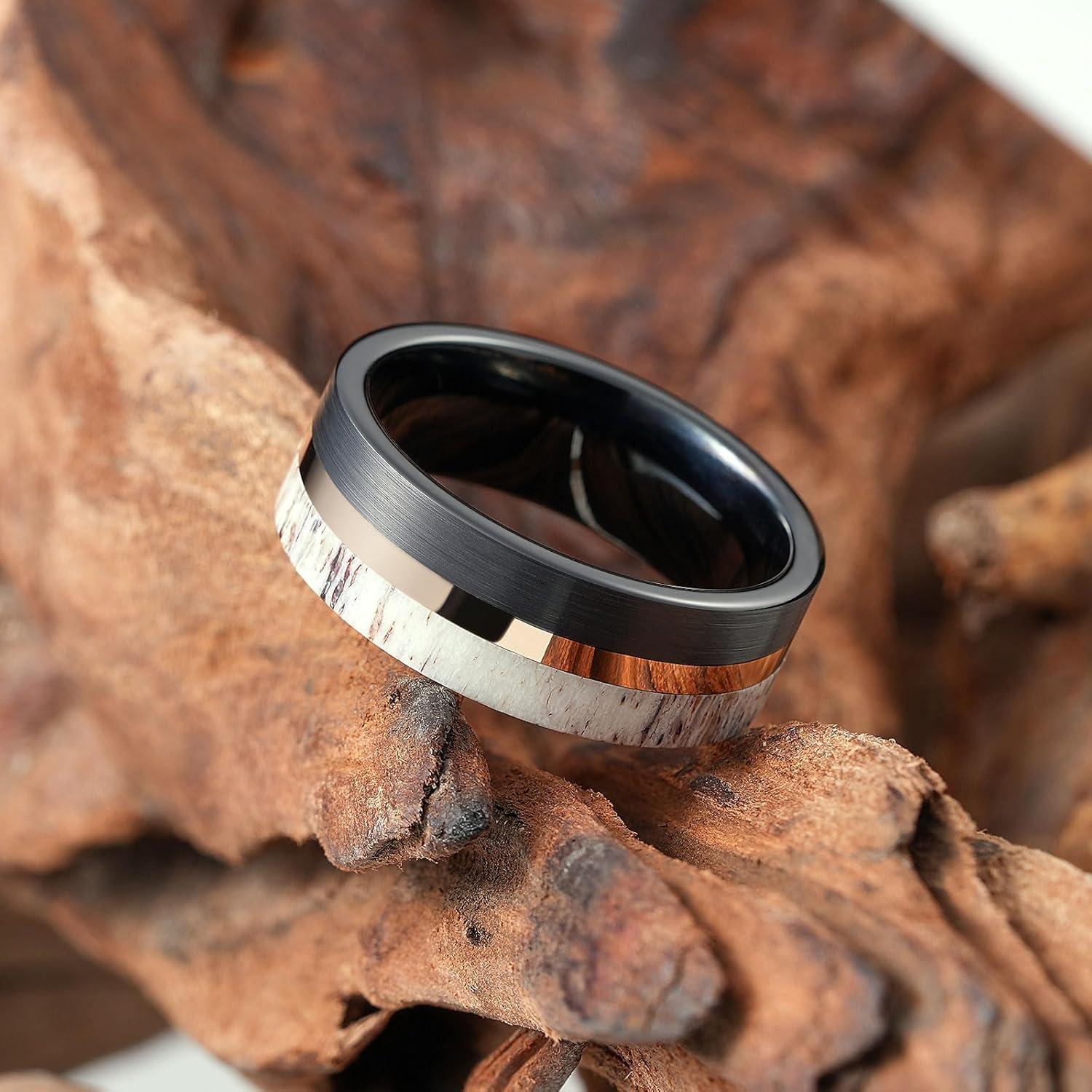 imageKing Will 8mm Wooden Wedding Band Celtic Deer Mens Rings Engagement Ring Anniversary Couple Bands Set Comfort Fit Size 6148mm black