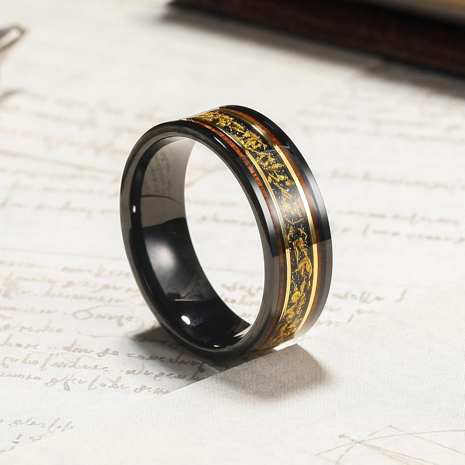 imageKing Will 8mm Wooden Wedding Band Celtic Deer Mens Rings Engagement Ring Anniversary Couple Bands Set Comfort Fit Size 614Black Gold