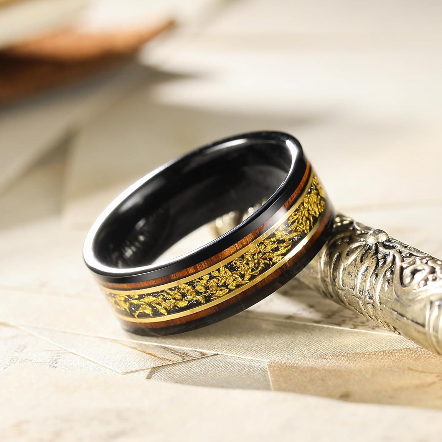 imageKing Will 8mm Wooden Wedding Band Celtic Deer Mens Rings Engagement Ring Anniversary Couple Bands Set Comfort Fit Size 614Black Gold