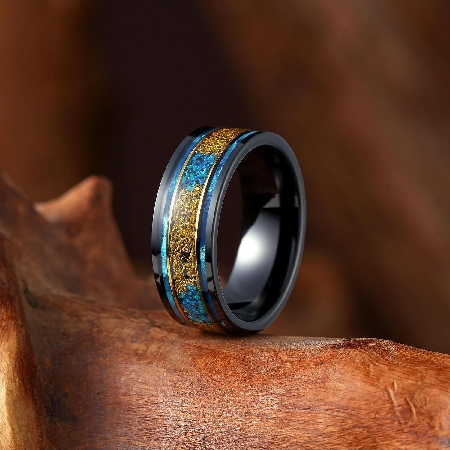 imageKing Will 8mm Wooden Wedding Band Celtic Deer Mens Rings Engagement Ring Anniversary Couple Bands Set Comfort Fit Size 614Blue Copper Opal