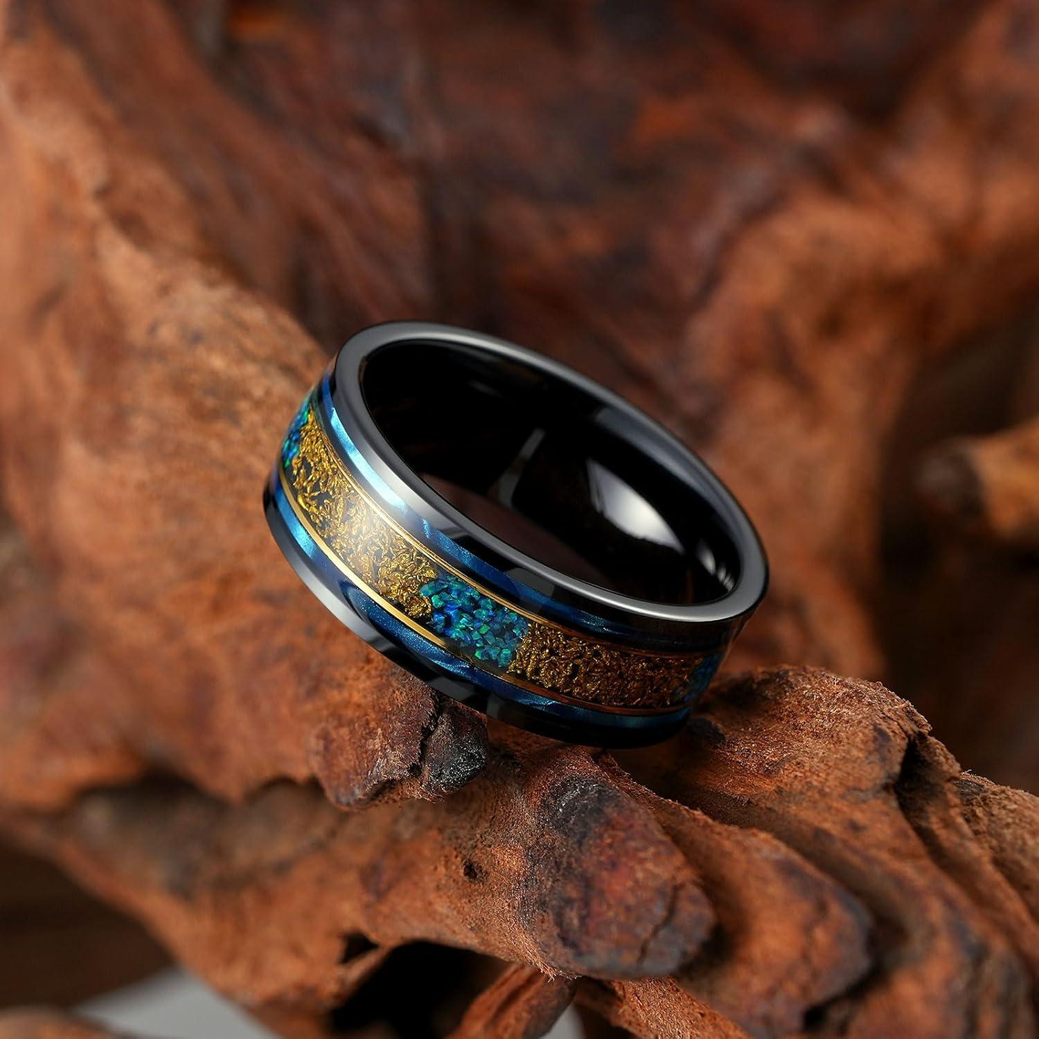 imageKing Will 8mm Wooden Wedding Band Celtic Deer Mens Rings Engagement Ring Anniversary Couple Bands Set Comfort Fit Size 614Blue Copper Opal