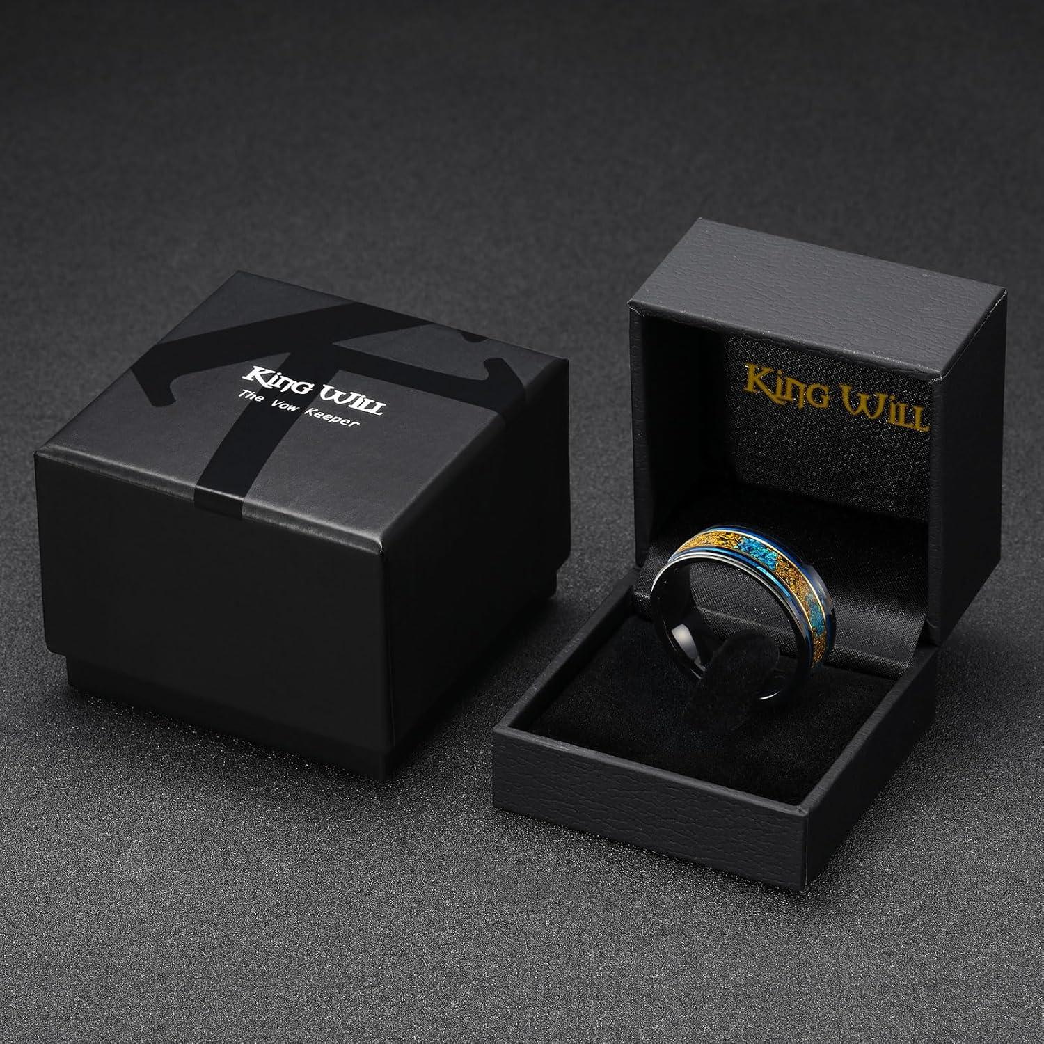 imageKing Will 8mm Wooden Wedding Band Celtic Deer Mens Rings Engagement Ring Anniversary Couple Bands Set Comfort Fit Size 614Blue Copper Opal