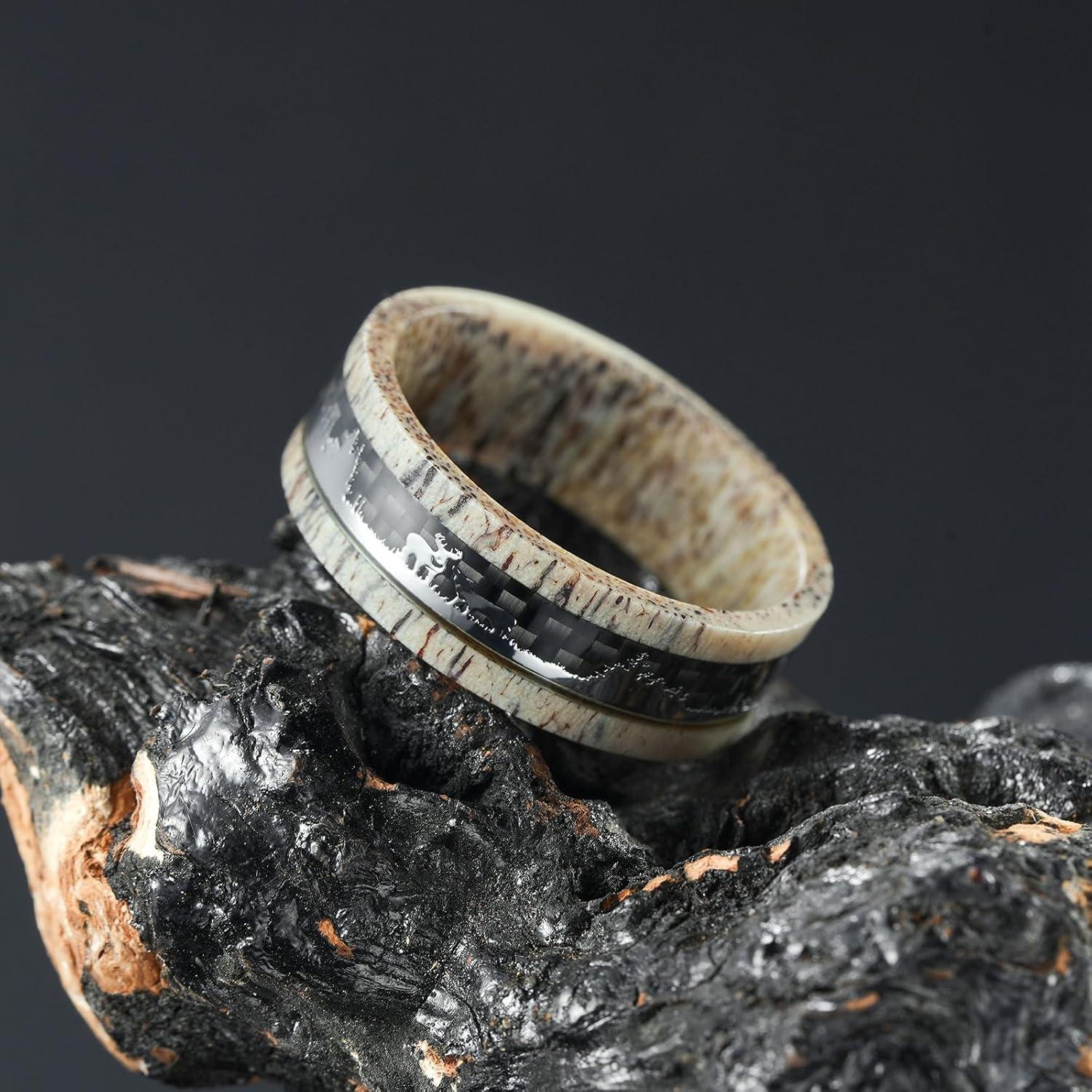 imageKing Will 8mm Wooden Wedding Band Celtic Deer Mens Rings Engagement Ring Anniversary Couple Bands Set Comfort Fit Size 614Deer