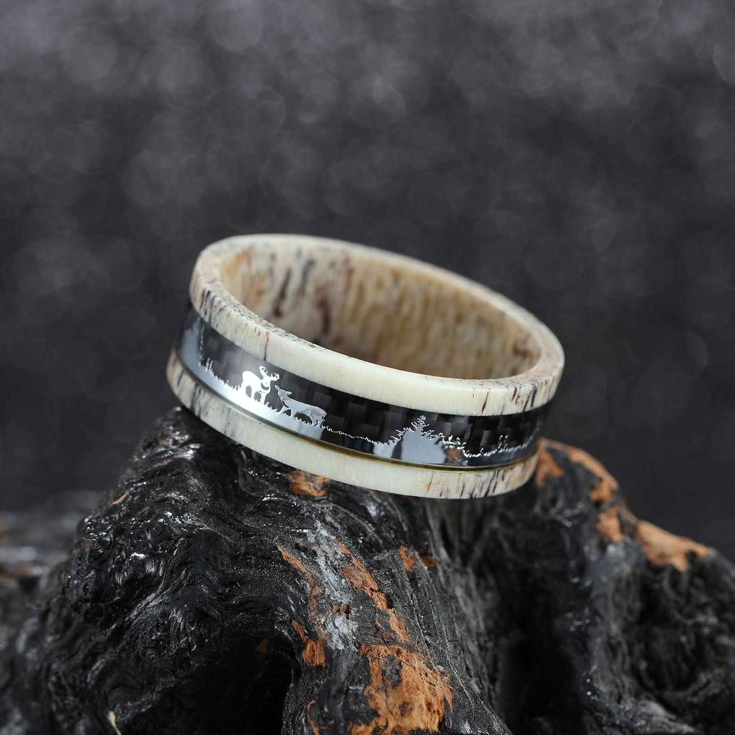 imageKing Will 8mm Wooden Wedding Band Celtic Deer Mens Rings Engagement Ring Anniversary Couple Bands Set Comfort Fit Size 614Deer