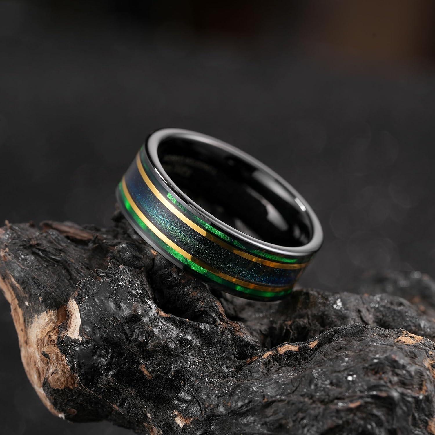 imageKing Will 8mm Wooden Wedding Band Celtic Deer Mens Rings Engagement Ring Anniversary Couple Bands Set Comfort Fit Size 614Green Blue Green