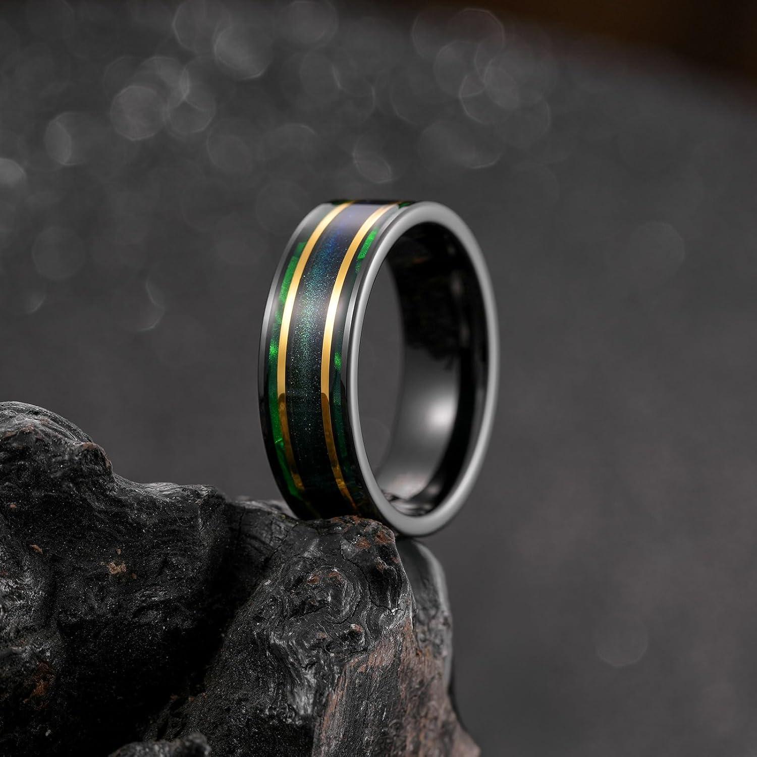 imageKing Will 8mm Wooden Wedding Band Celtic Deer Mens Rings Engagement Ring Anniversary Couple Bands Set Comfort Fit Size 614Green Blue Green