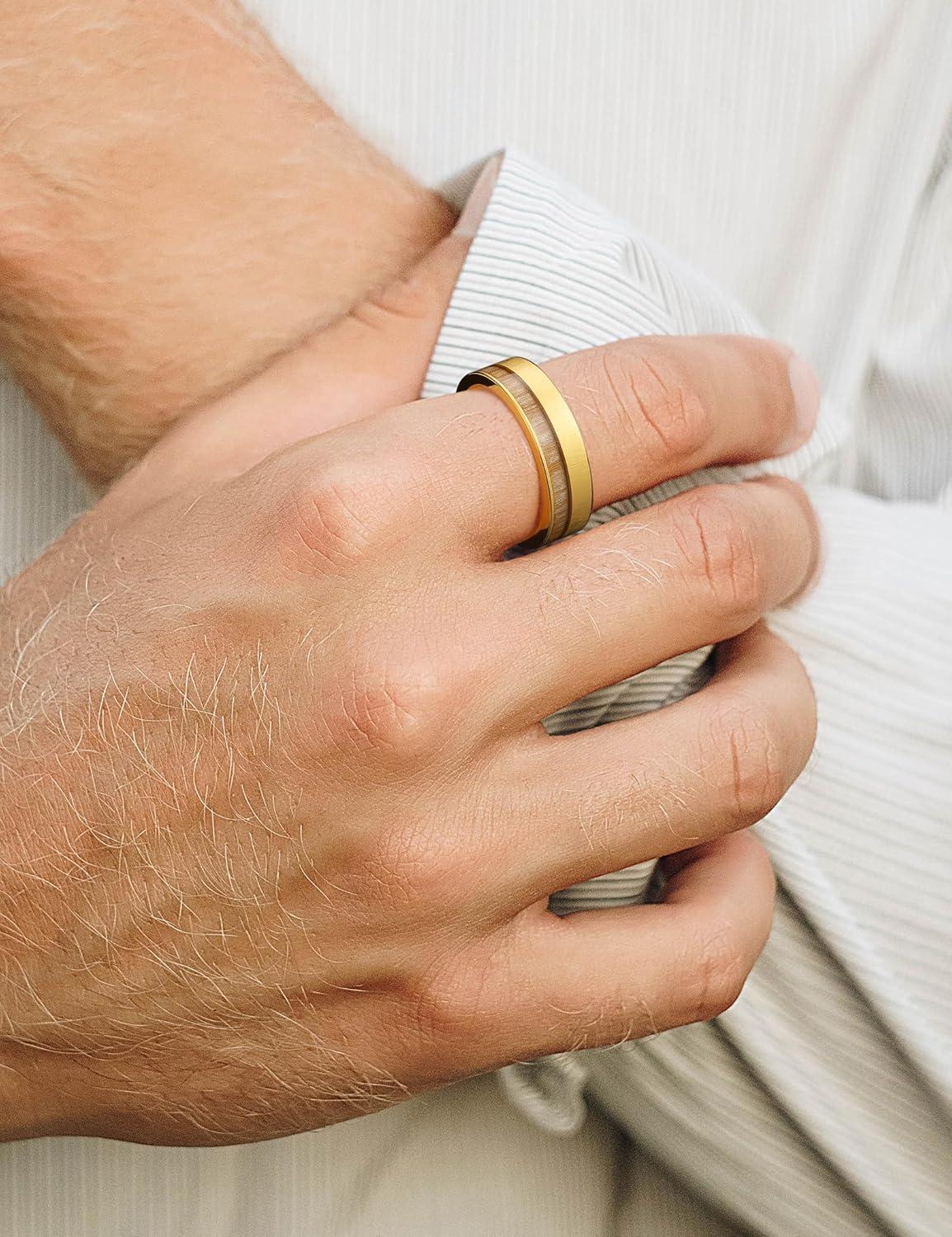 imageKing Will 8mm Wooden Wedding Band Celtic Deer Mens Rings Engagement Ring Anniversary Couple Bands Set Comfort Fit Size 614SSGold6mm