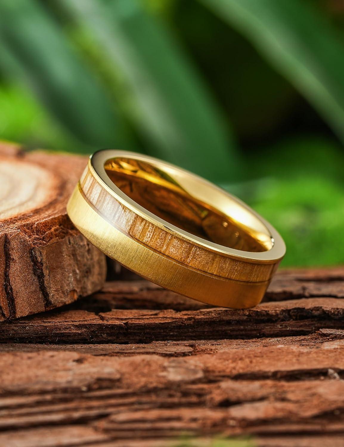 imageKing Will 8mm Wooden Wedding Band Celtic Deer Mens Rings Engagement Ring Anniversary Couple Bands Set Comfort Fit Size 614SSGold6mm