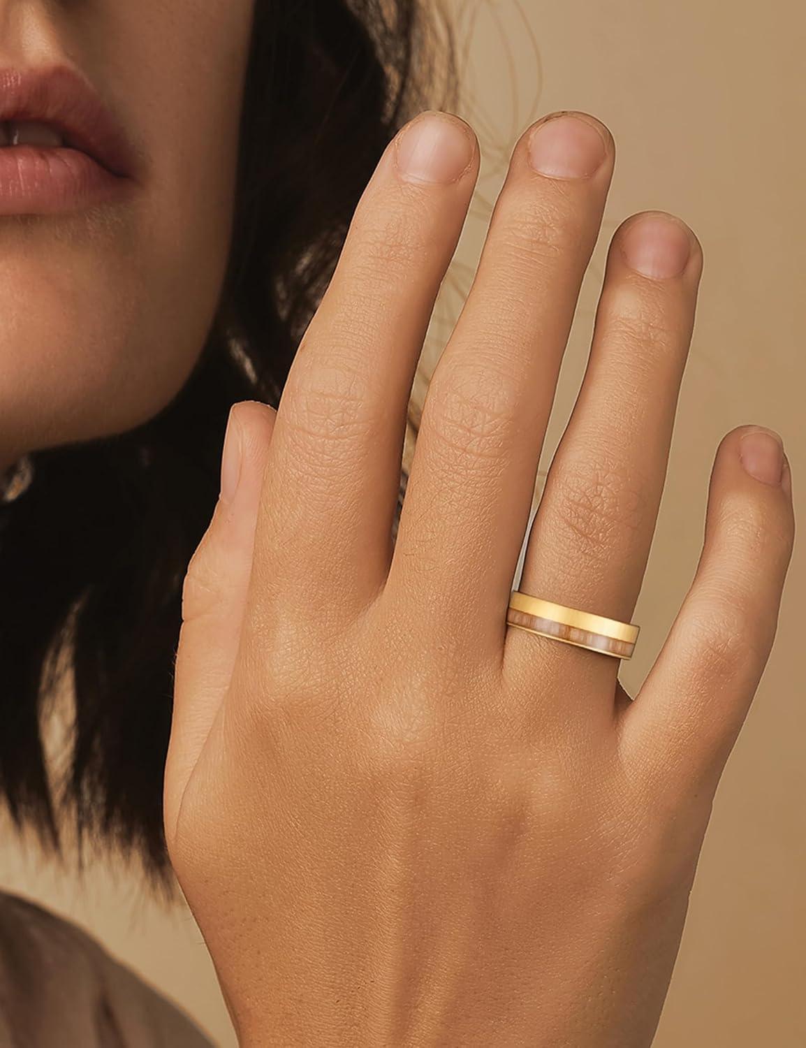 imageKing Will 8mm Wooden Wedding Band Celtic Deer Mens Rings Engagement Ring Anniversary Couple Bands Set Comfort Fit Size 614SSGold6mm