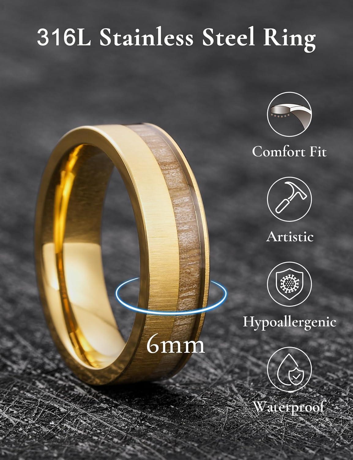 imageKing Will 8mm Wooden Wedding Band Celtic Deer Mens Rings Engagement Ring Anniversary Couple Bands Set Comfort Fit Size 614SSGold6mm