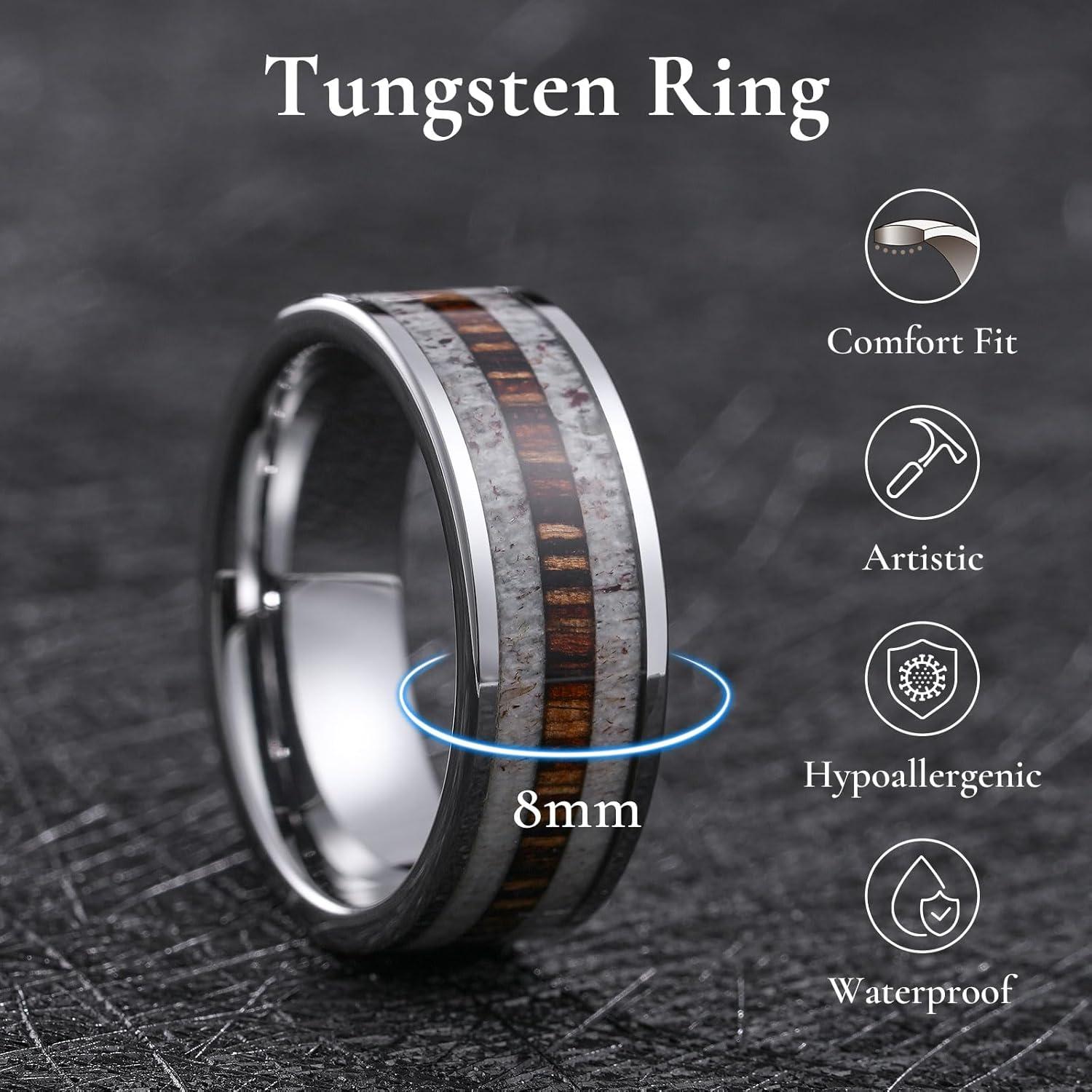 imageKing Will 8mm Wooden Wedding Band Celtic Deer Mens Rings Engagement Ring Anniversary Couple Bands Set Comfort Fit Size 614STEELDEER