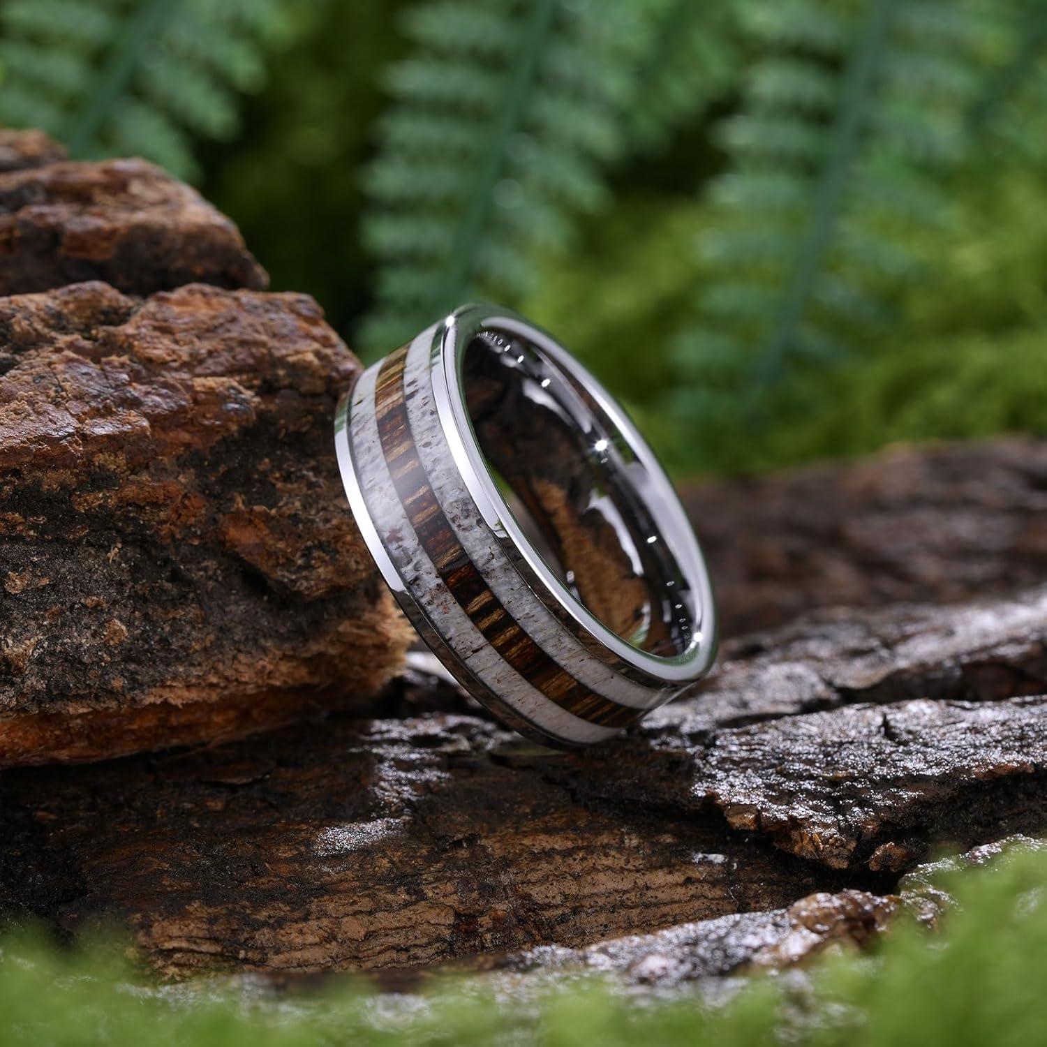 imageKing Will 8mm Wooden Wedding Band Celtic Deer Mens Rings Engagement Ring Anniversary Couple Bands Set Comfort Fit Size 614STEELDEER