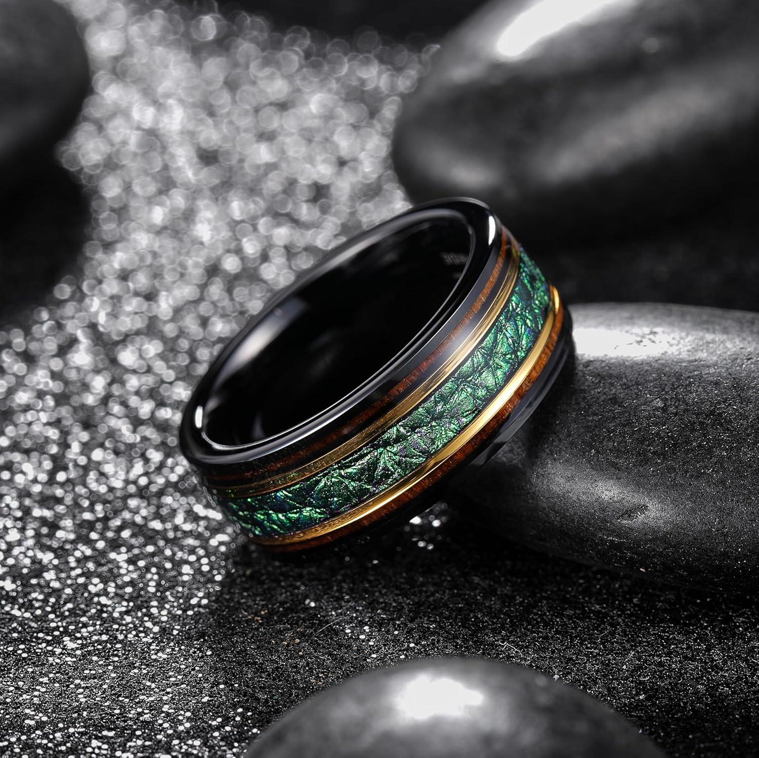 imageKing Will 8mm Wooden Wedding Band Celtic Deer Mens Rings Engagement Ring Anniversary Couple Bands Set Comfort Fit Size 614Wood Green Leather