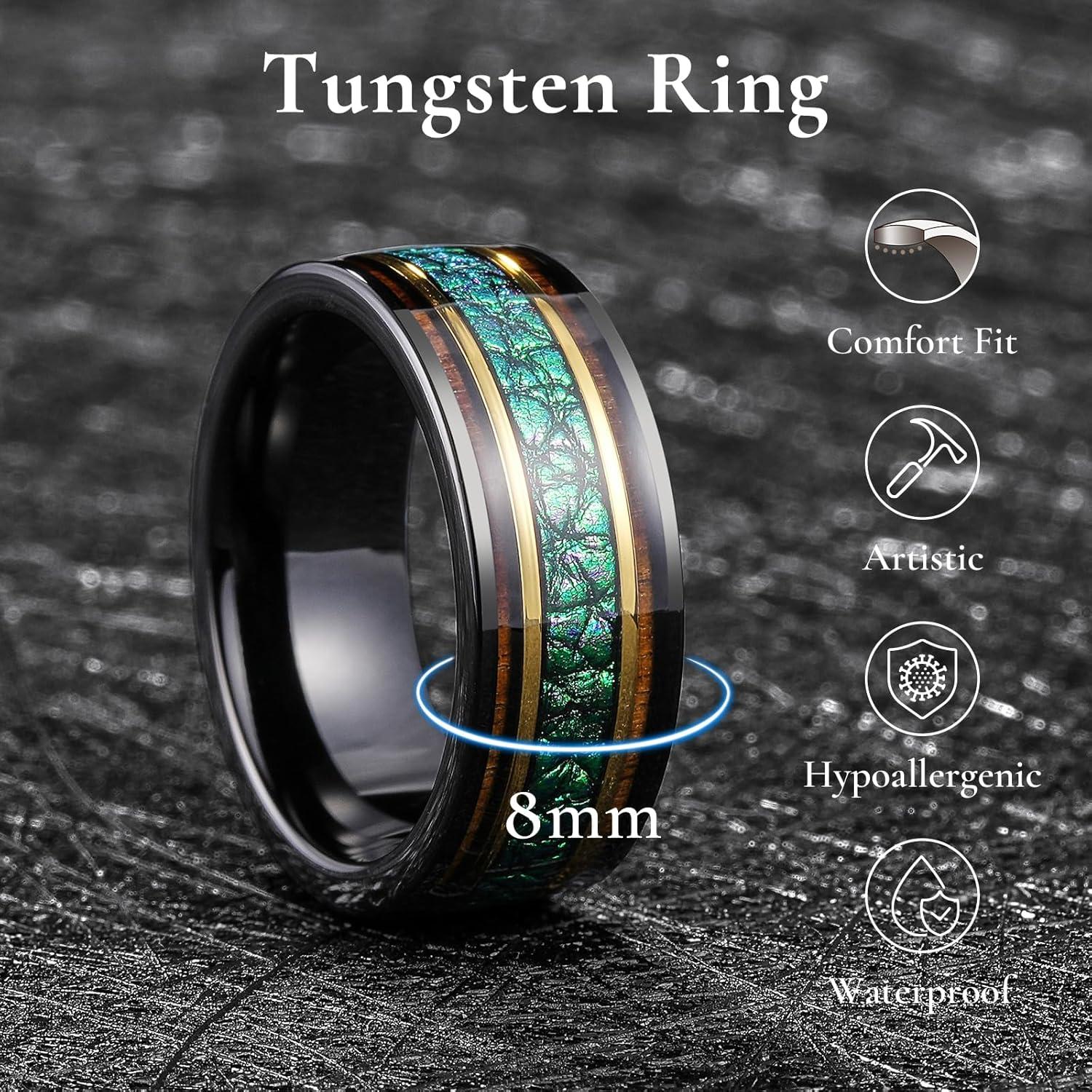 imageKing Will 8mm Wooden Wedding Band Celtic Deer Mens Rings Engagement Ring Anniversary Couple Bands Set Comfort Fit Size 614Wood Green Leather