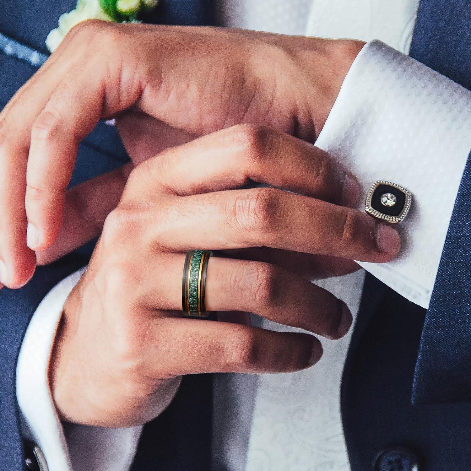 imageKing Will 8mm Wooden Wedding Band Celtic Deer Mens Rings Engagement Ring Anniversary Couple Bands Set Comfort Fit Size 614Wood Green Leather