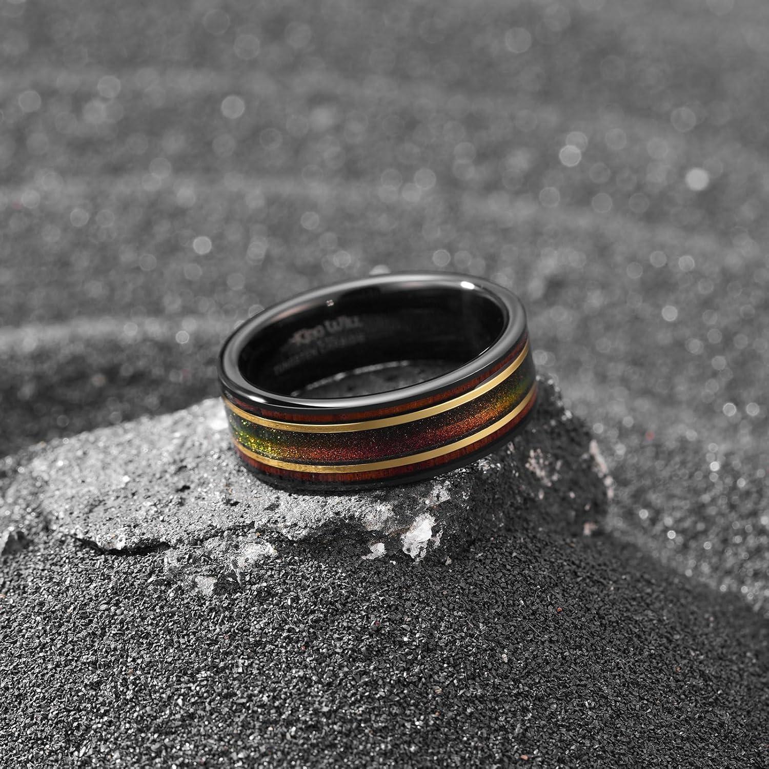 imageKing Will 8mm Wooden Wedding Band Celtic Deer Mens Rings Engagement Ring Anniversary Couple Bands Set Comfort Fit Size 614Wood Orangish Red