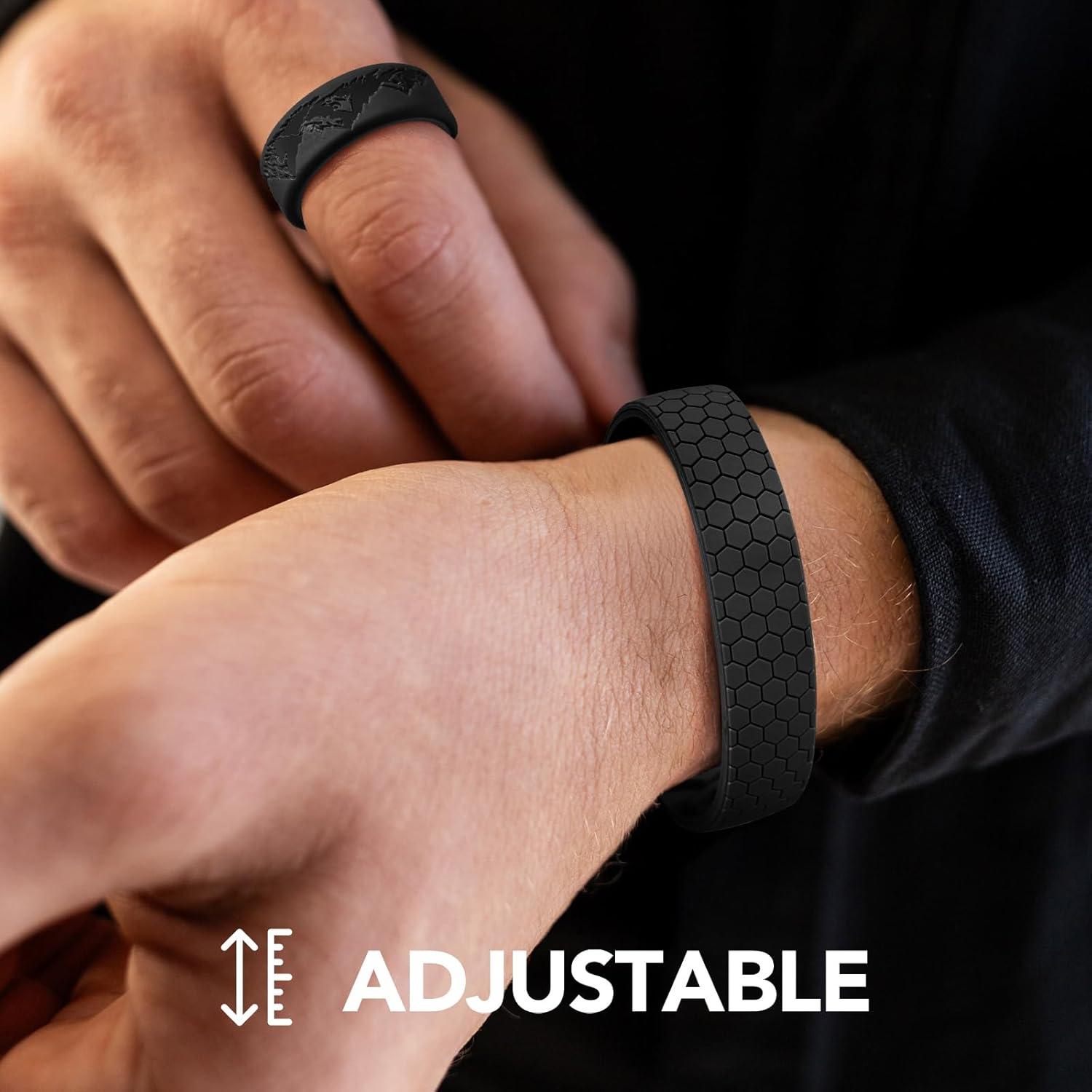 imageKing Will Adjustable Silicone Bracelet for Men 10quotquot Breathable Rubber Wristband Designed with LightingSquares BlackGreyBlack Honeycomb