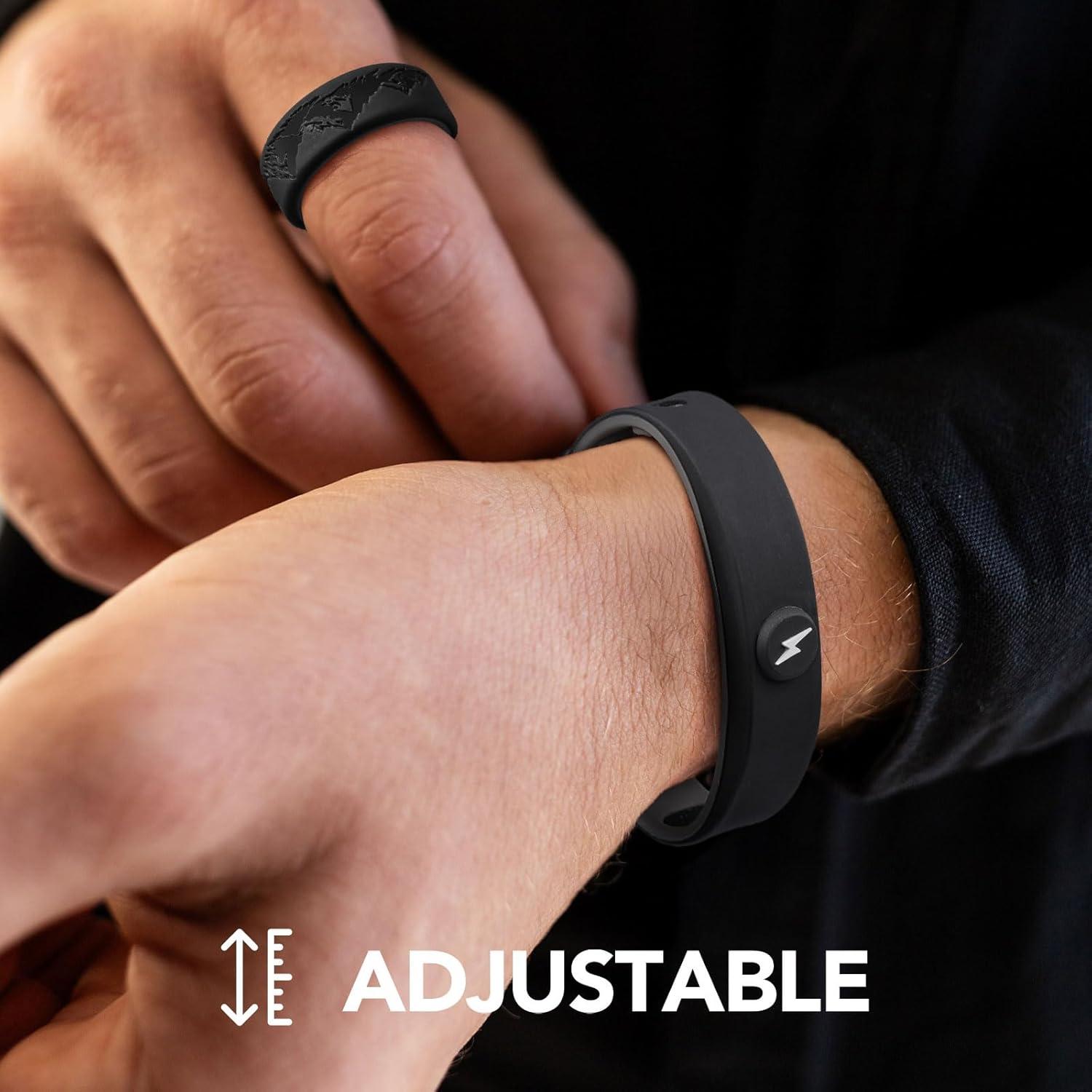 imageKing Will Adjustable Silicone Bracelet for Men 10quotquot Breathable Rubber Wristband Designed with LightingSquares BlackGreyBlack Squares