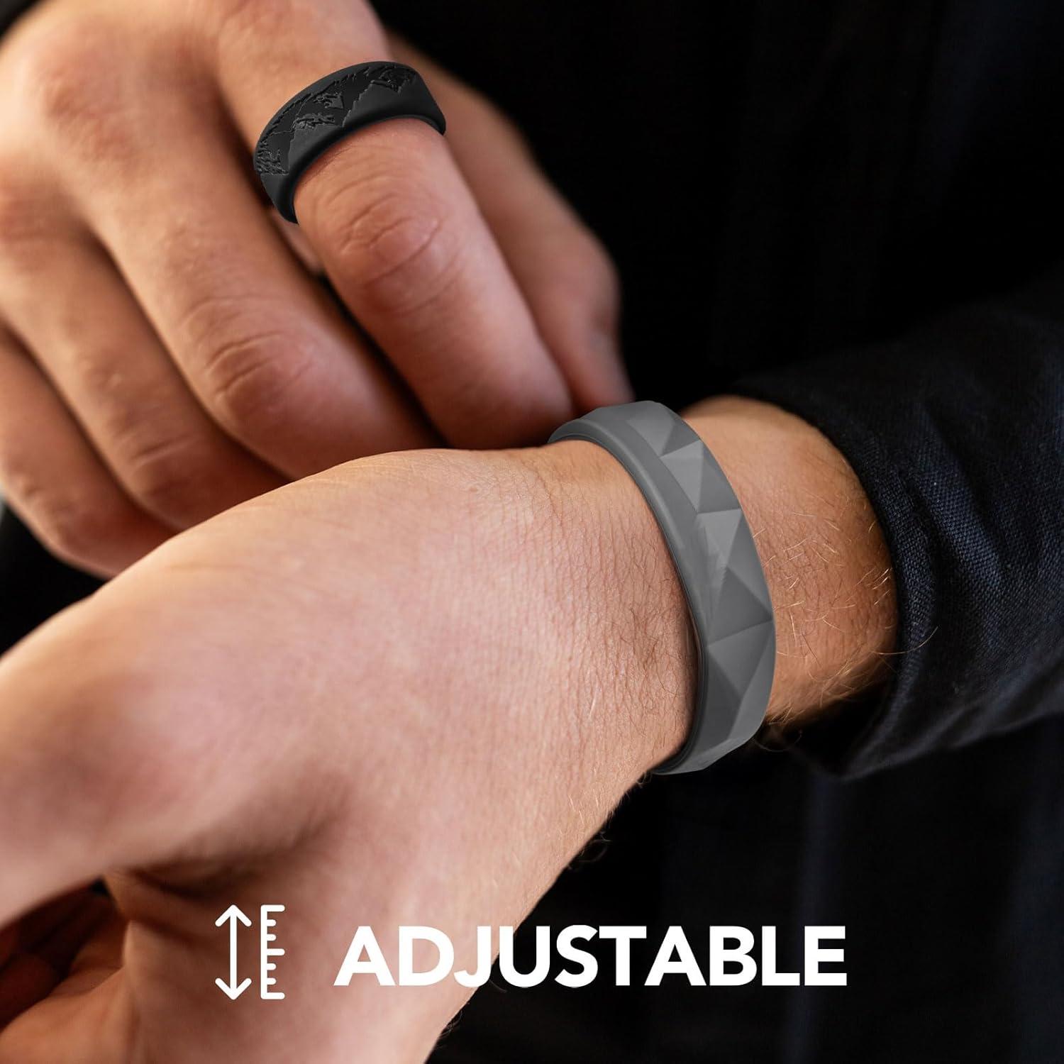 imageKing Will Adjustable Silicone Bracelet for Men 10quotquot Breathable Rubber Wristband Designed with LightingSquares BlackGreyGrey Squares